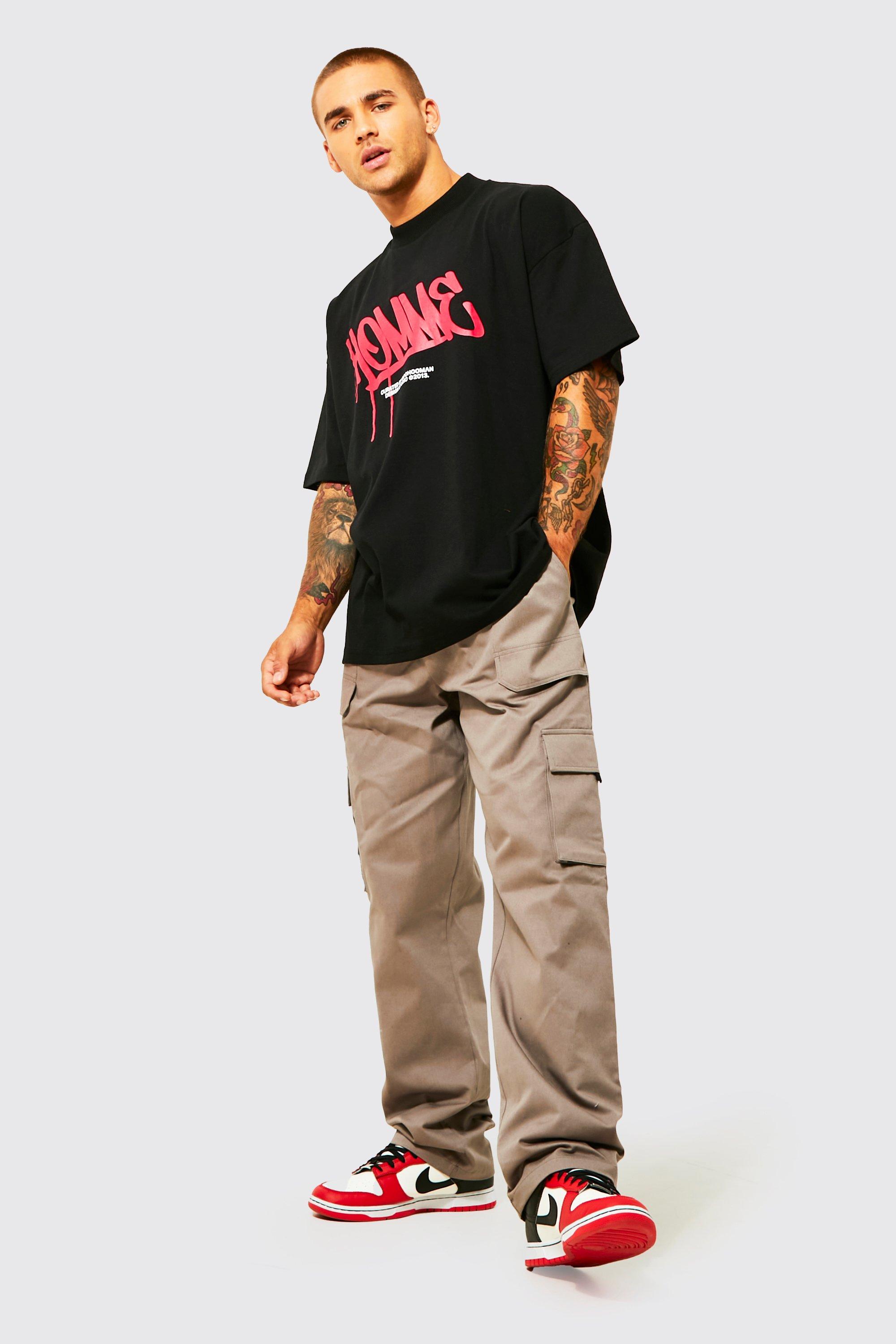 Oversized Heavyweight Homme T shirt And Cargo Set boohooMAN USA