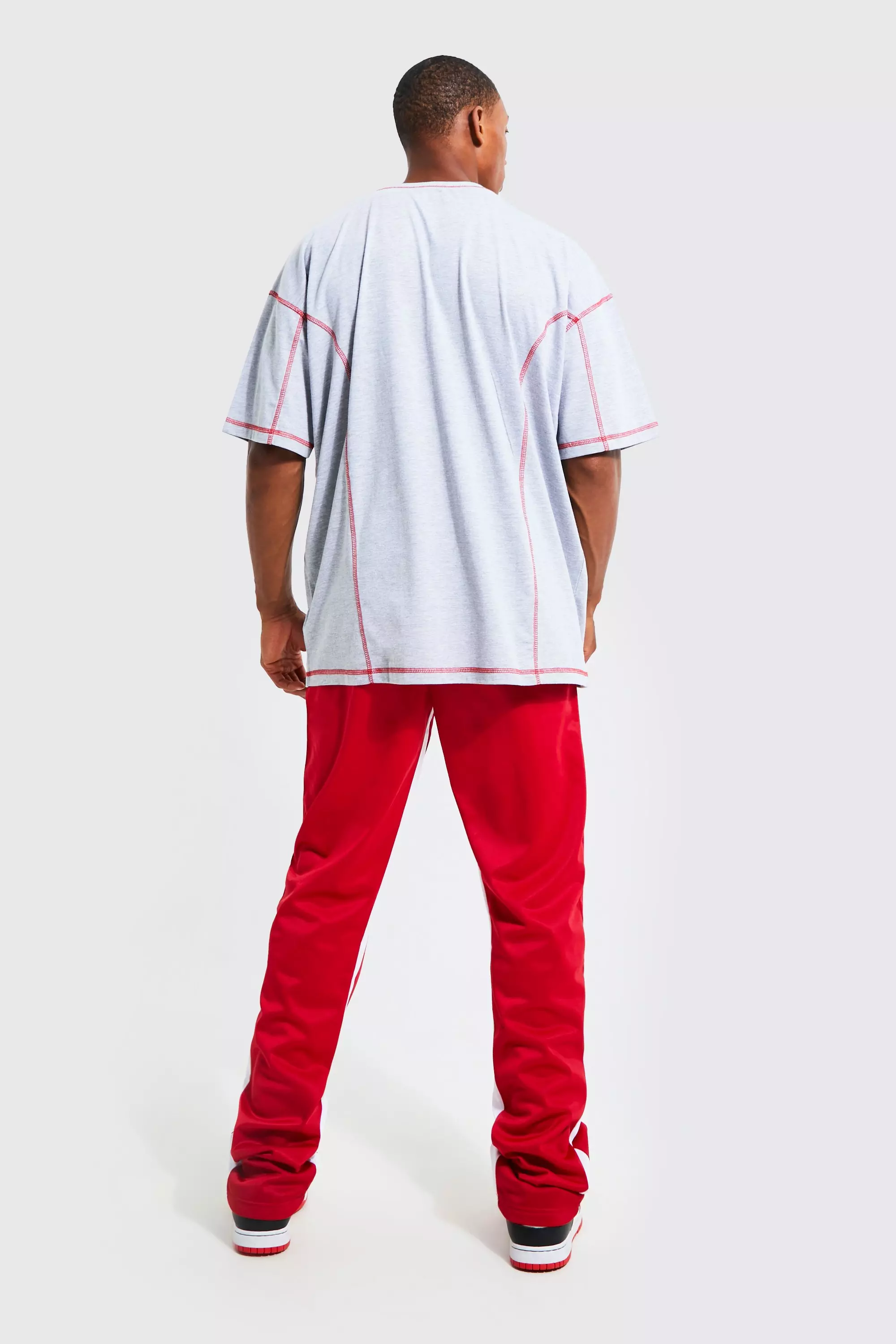 Man Slim Stacked Flare Contrast Tricot Jogger boohooMAN