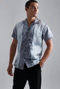 Grey Short Sleeve Satin Stripe Shirt