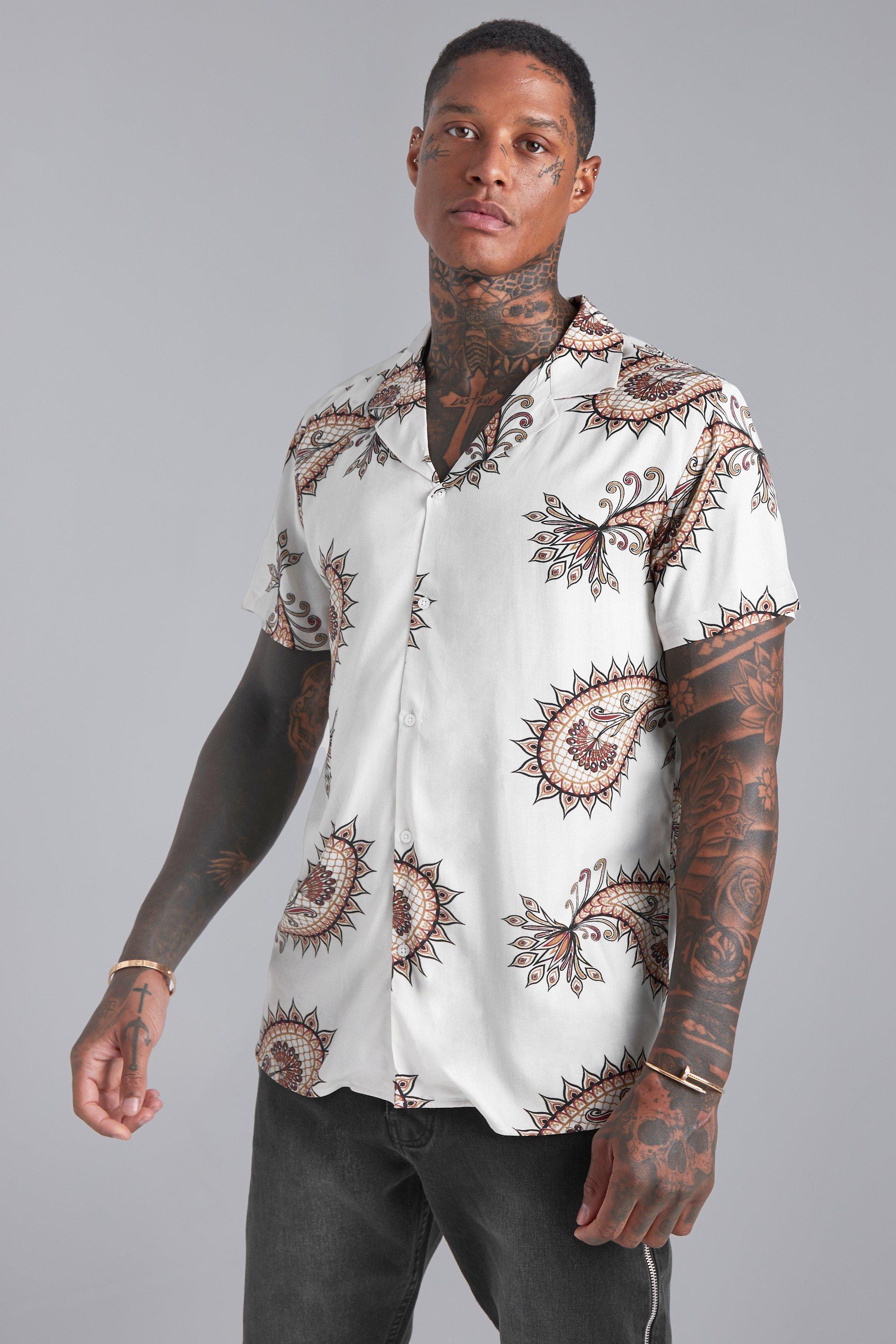 Short Sleeve Viscose Paisley Shirt | boohooMAN USA