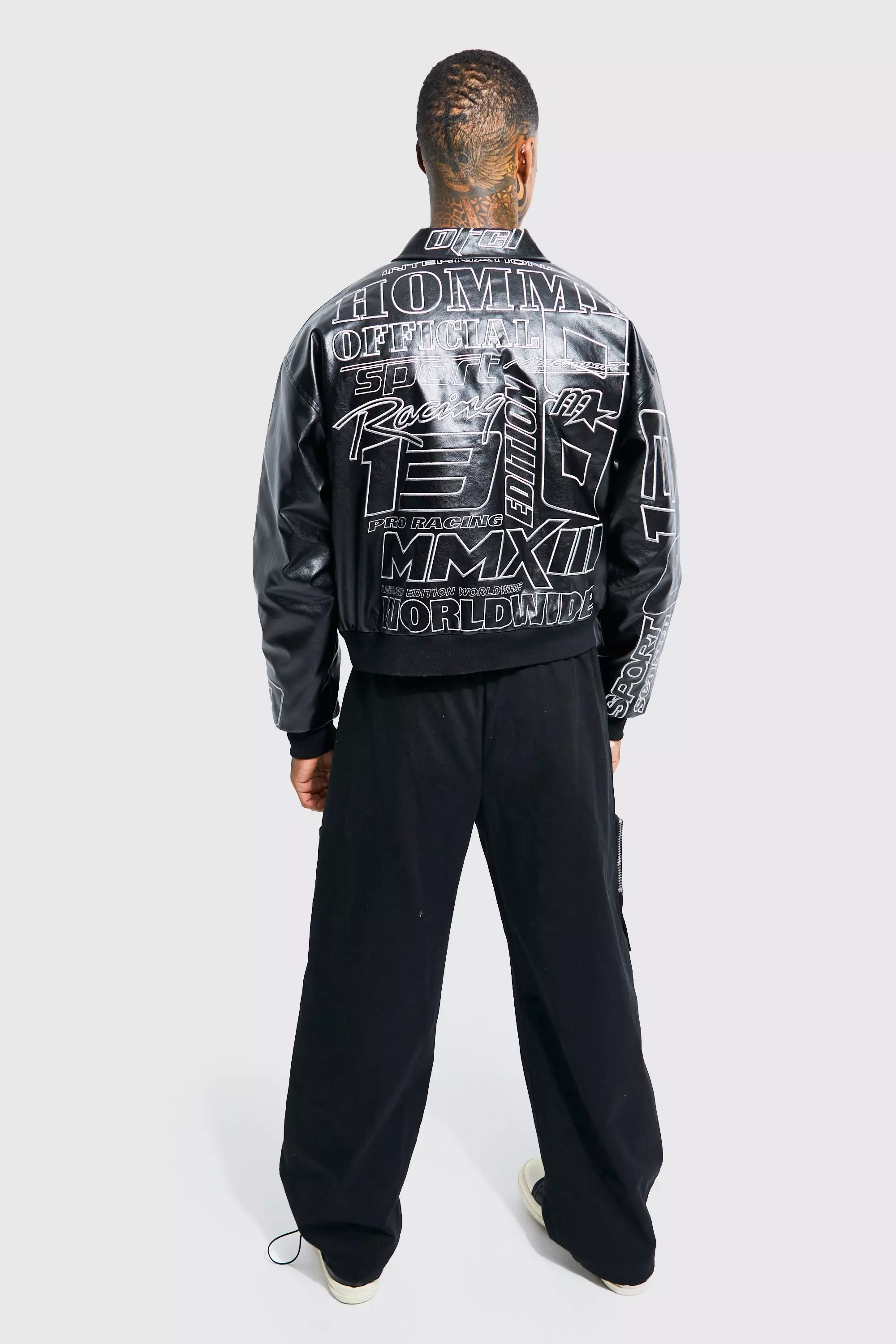 Pu Embroidered Moto Jacket | boohooMAN USA