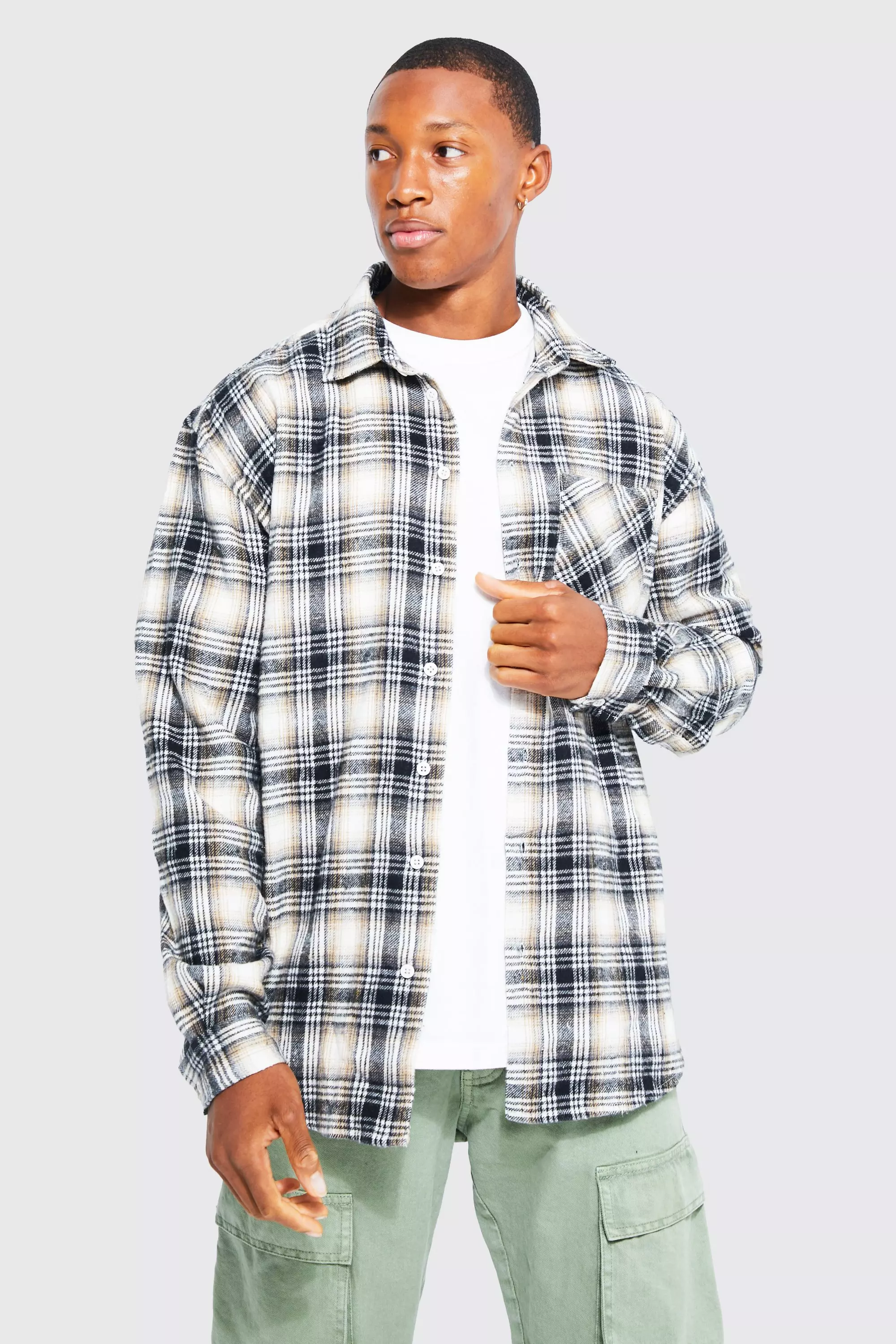 Oversized Check Shirt boohooMAN USA