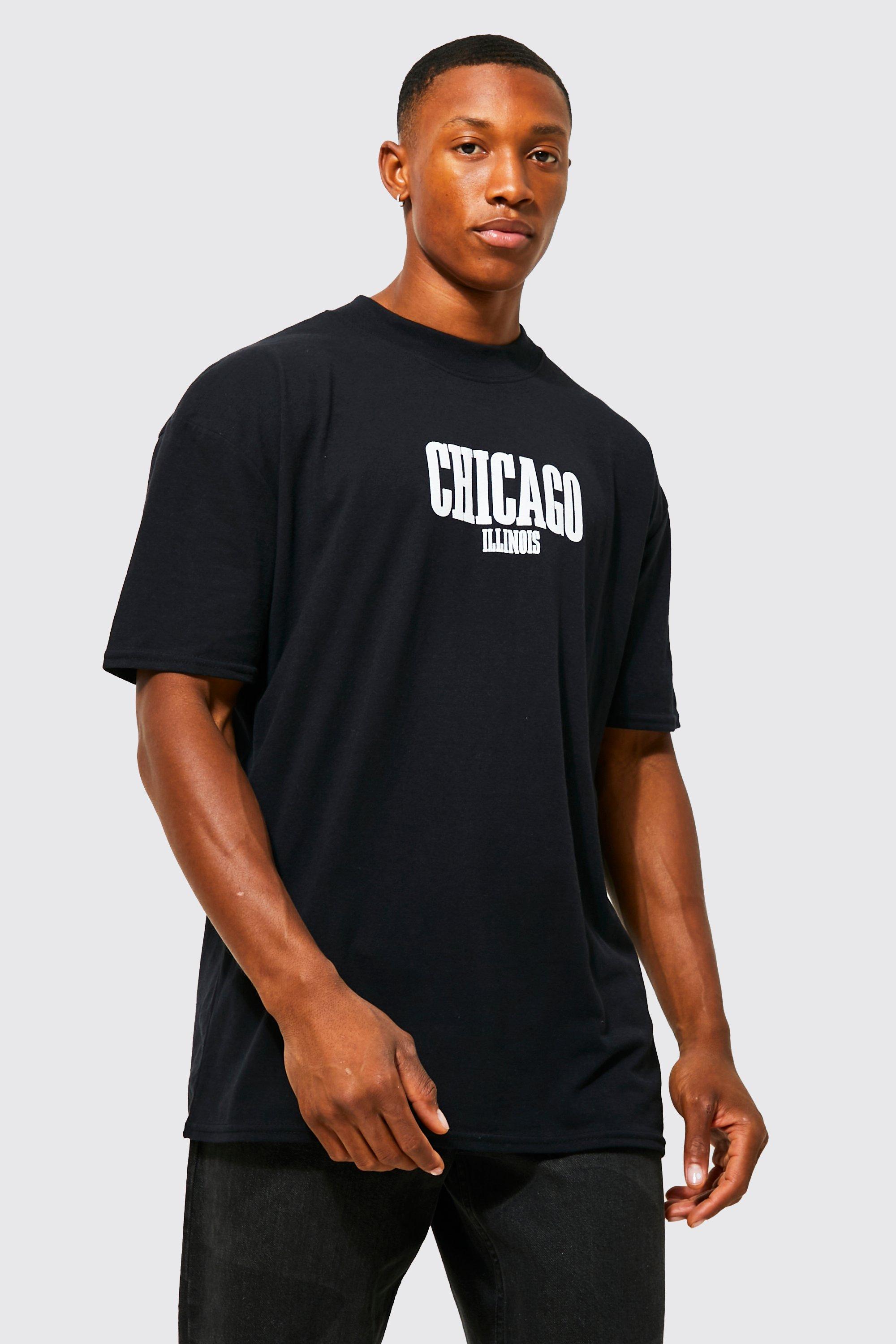 Black Chicago Print Oversized T Shirt, Tops