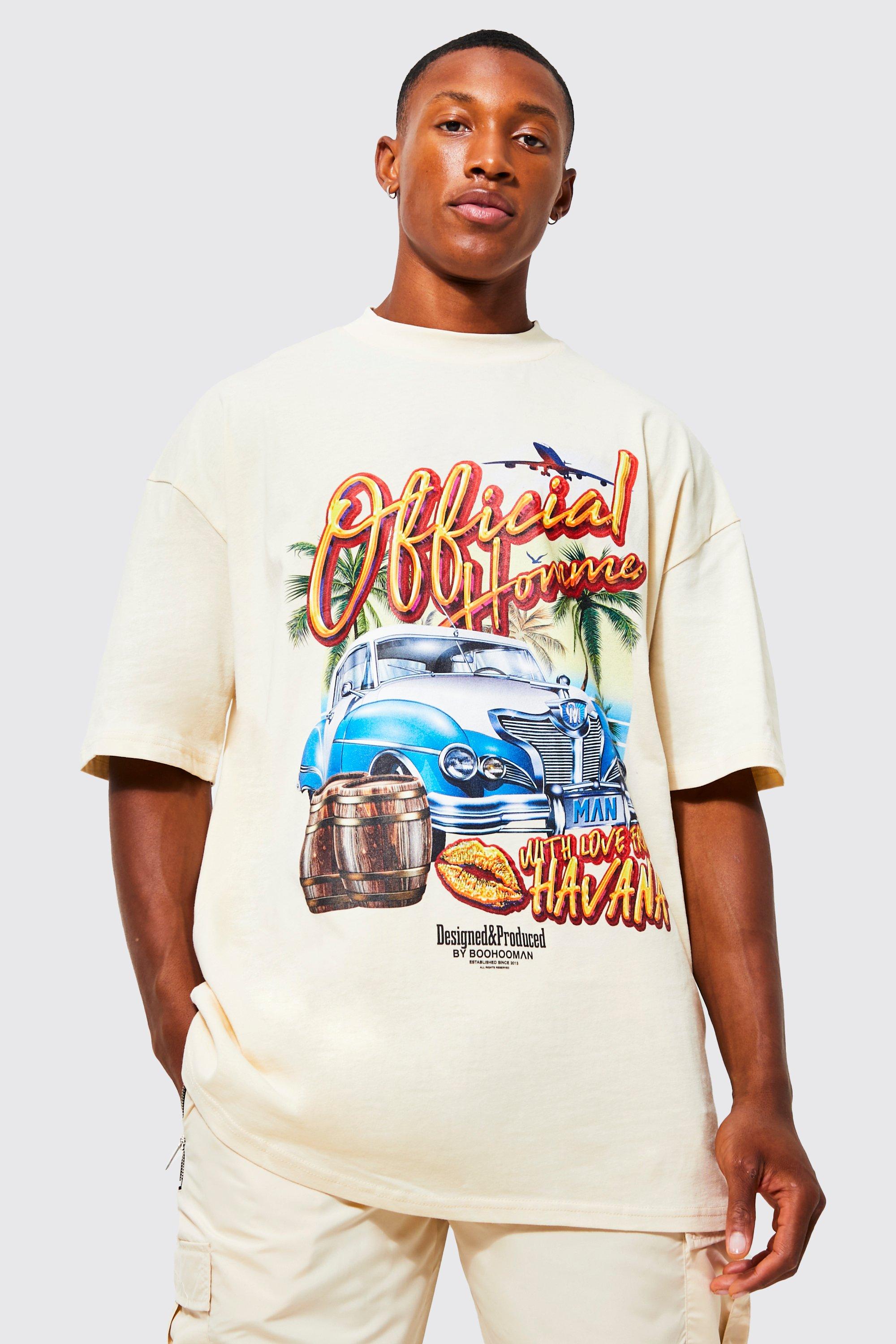 Oversized Extended Neck Car Graphic T-shirt | boohooMAN USA