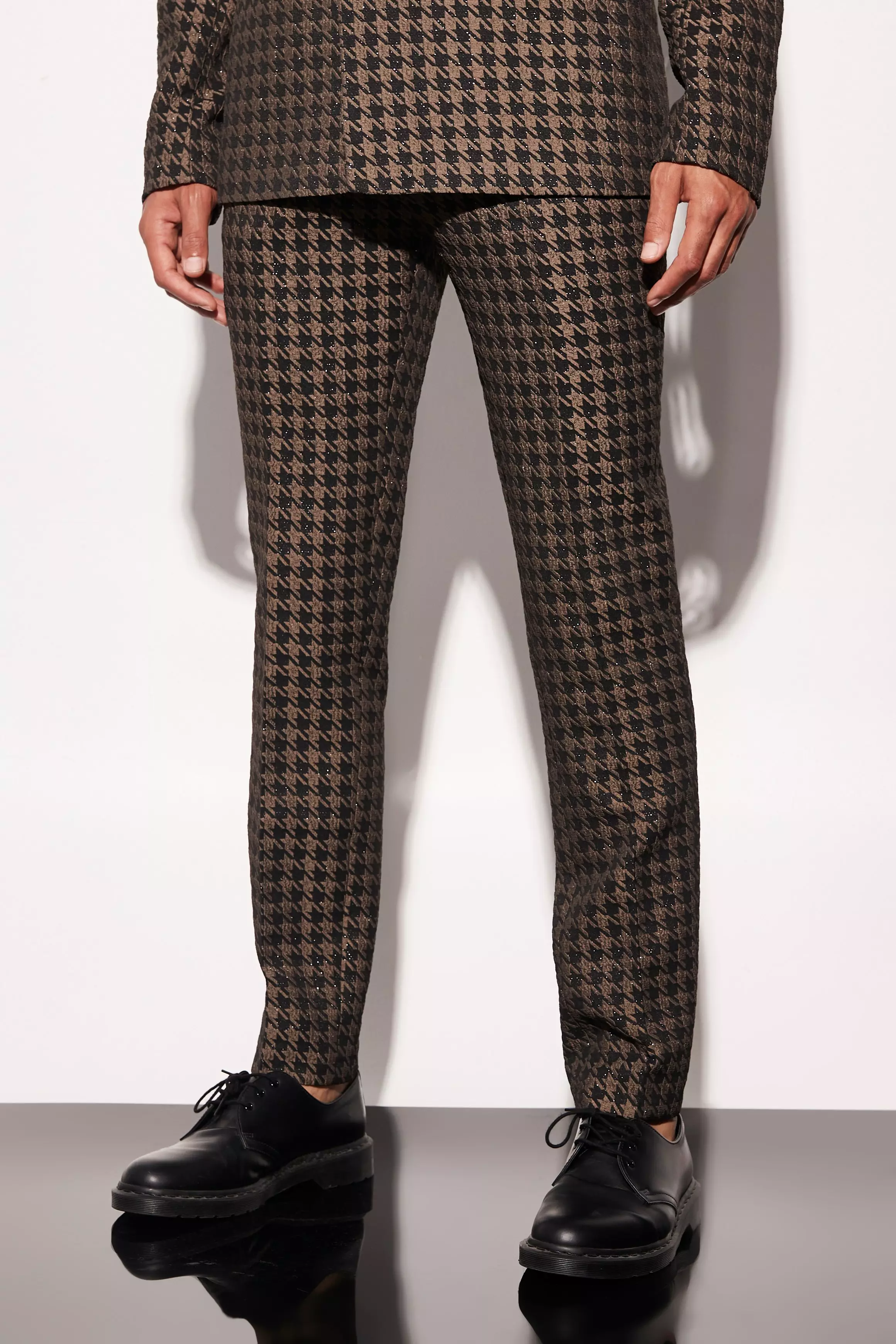 Tall Skinny Fit Dogtooth Crop Suit Pants Bronze