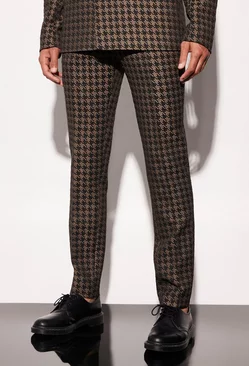 Tall Skinny Fit Dogtooth Crop Suit Trousers bronze