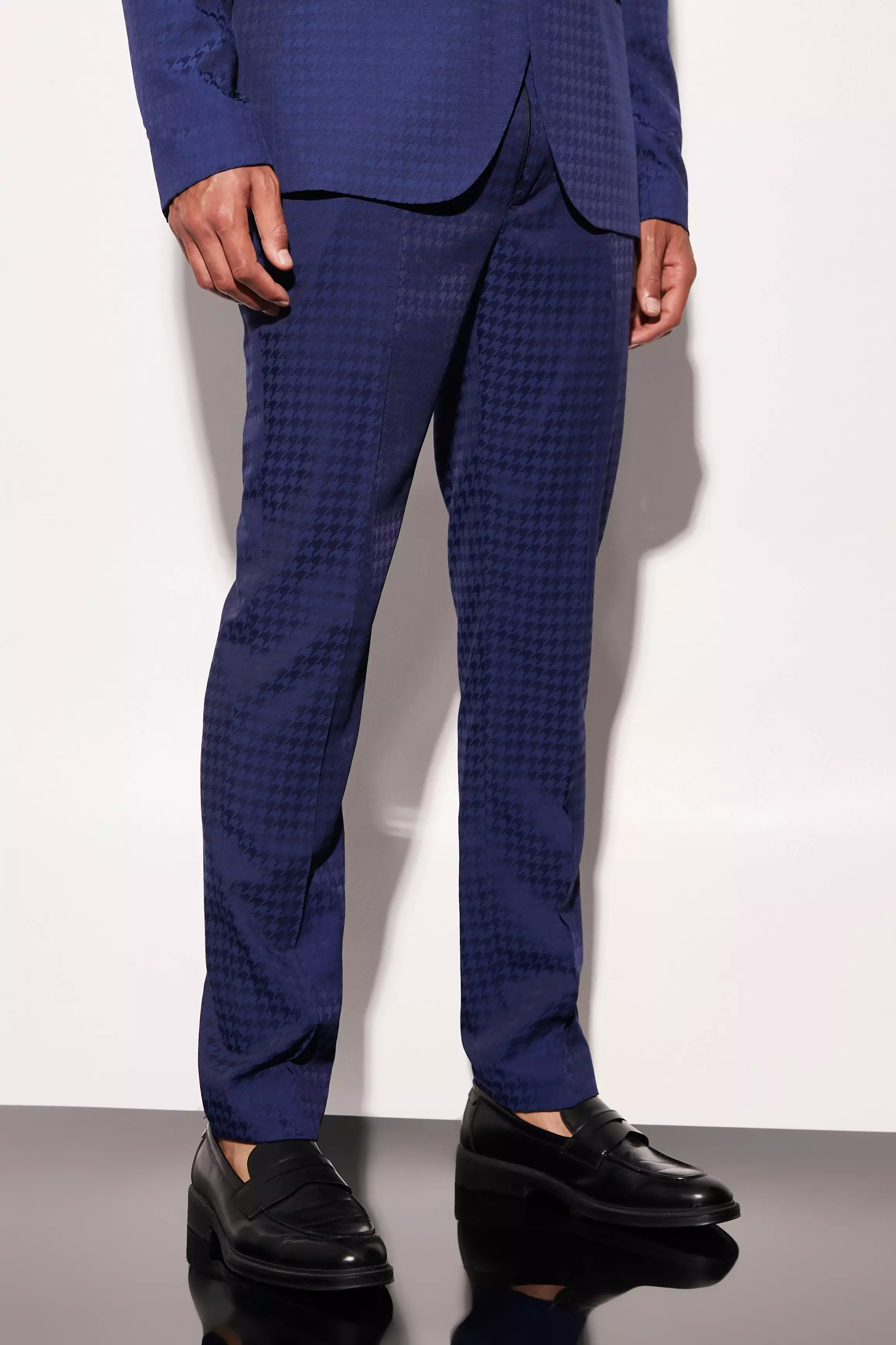 Navy Tall Skinny Houndstooth Crop Suit Pants
