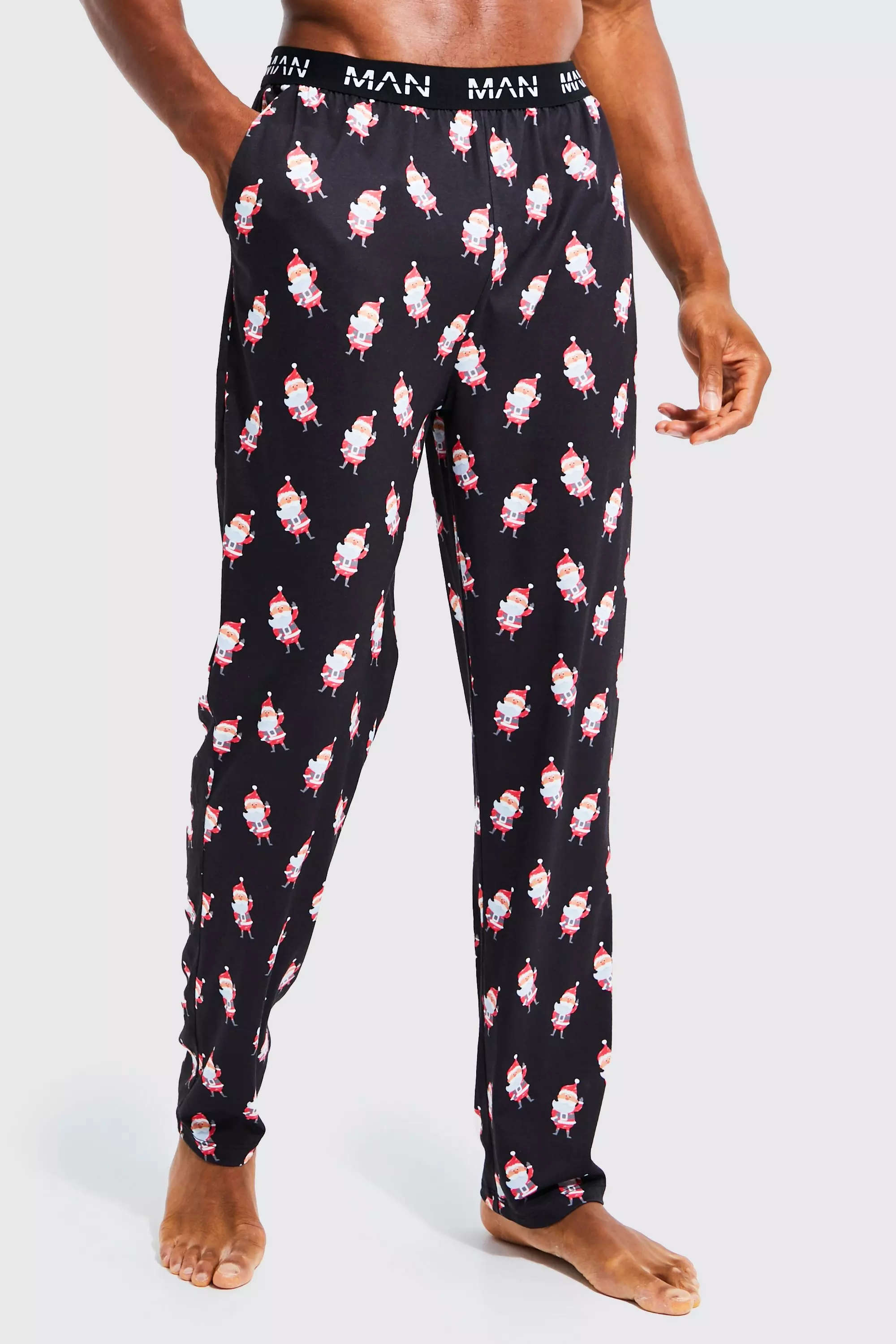 Man Novelty Santa Christmas Lounge Joggers Black