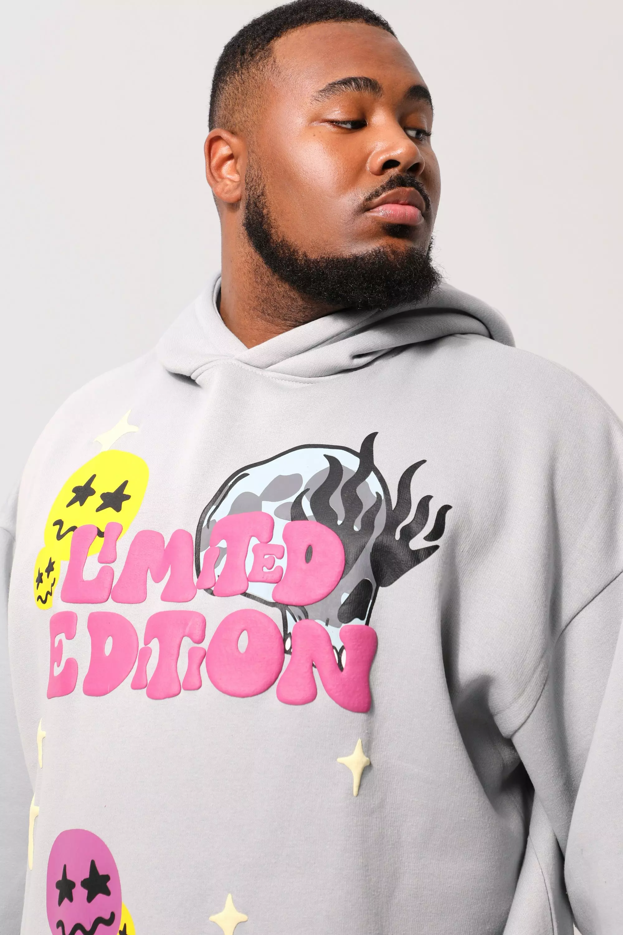 Plus Boxy Oversized Puff Print Hoodie | boohooMAN USA