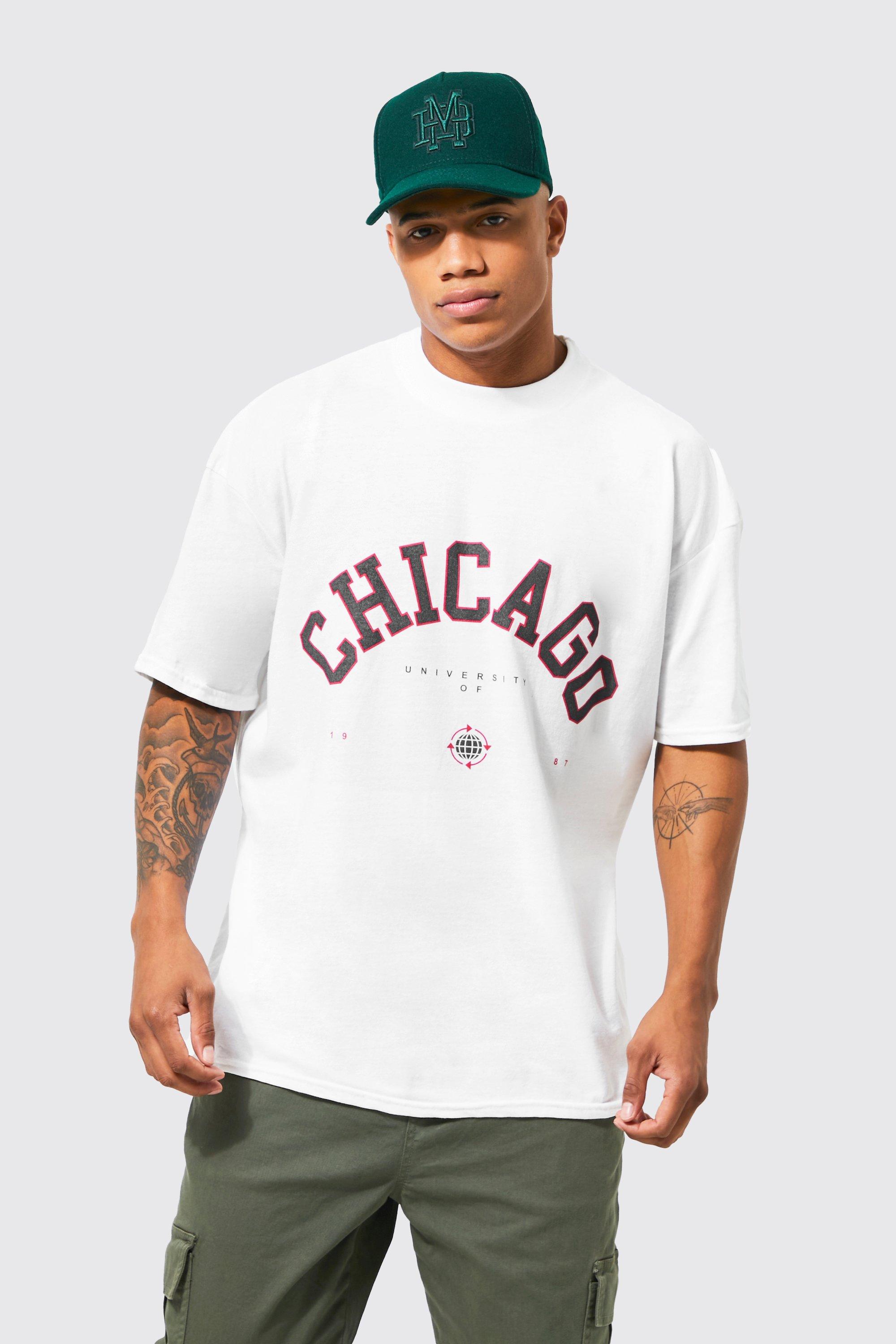 boohooMAN Oversized Chicago Print T-Shirt - Beige - Size XS