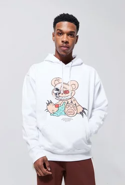 Oversized Evil Teddy Graphic Hoodie White