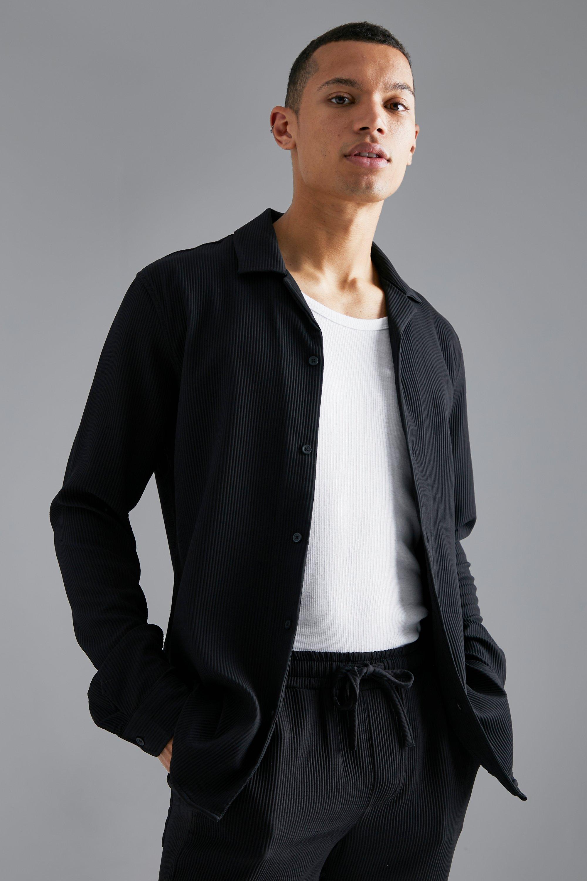 Tall Long Sleeve Oversized Revere Pleated Shirt