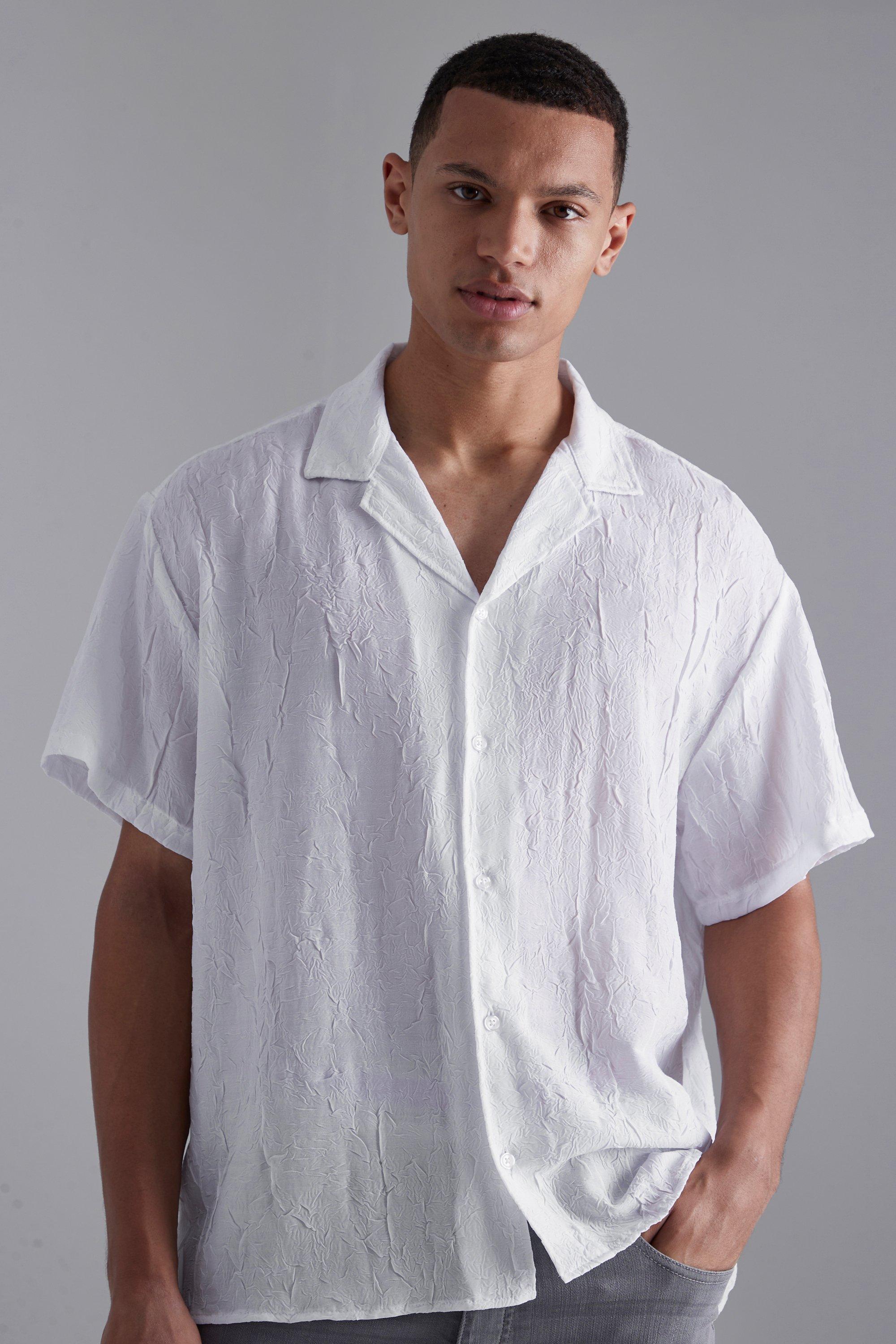 Short Sleeve Boxy Revere Crinkle Shirt