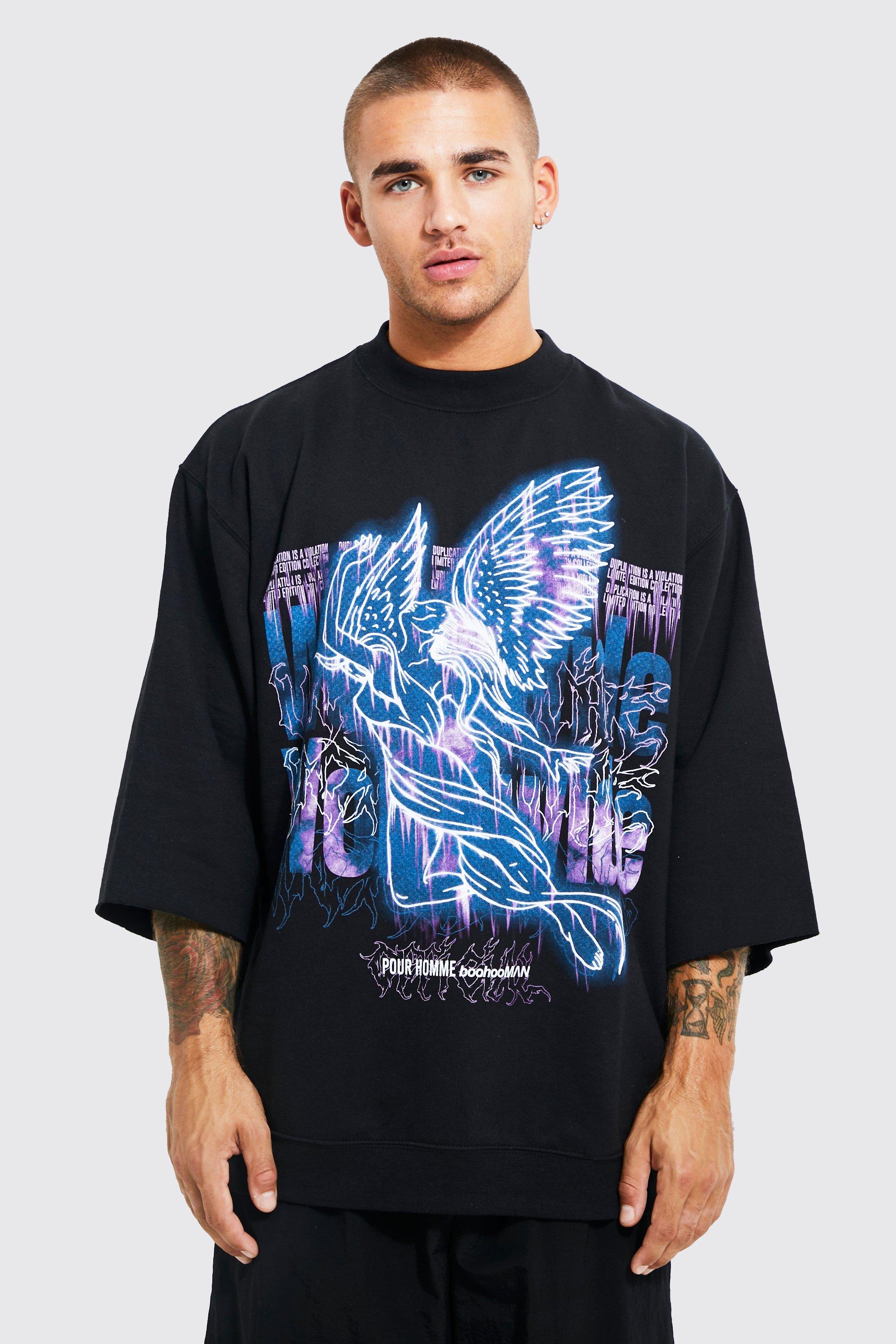 Oversized Half Sleeve Graphic Sweatshirt | boohooMAN