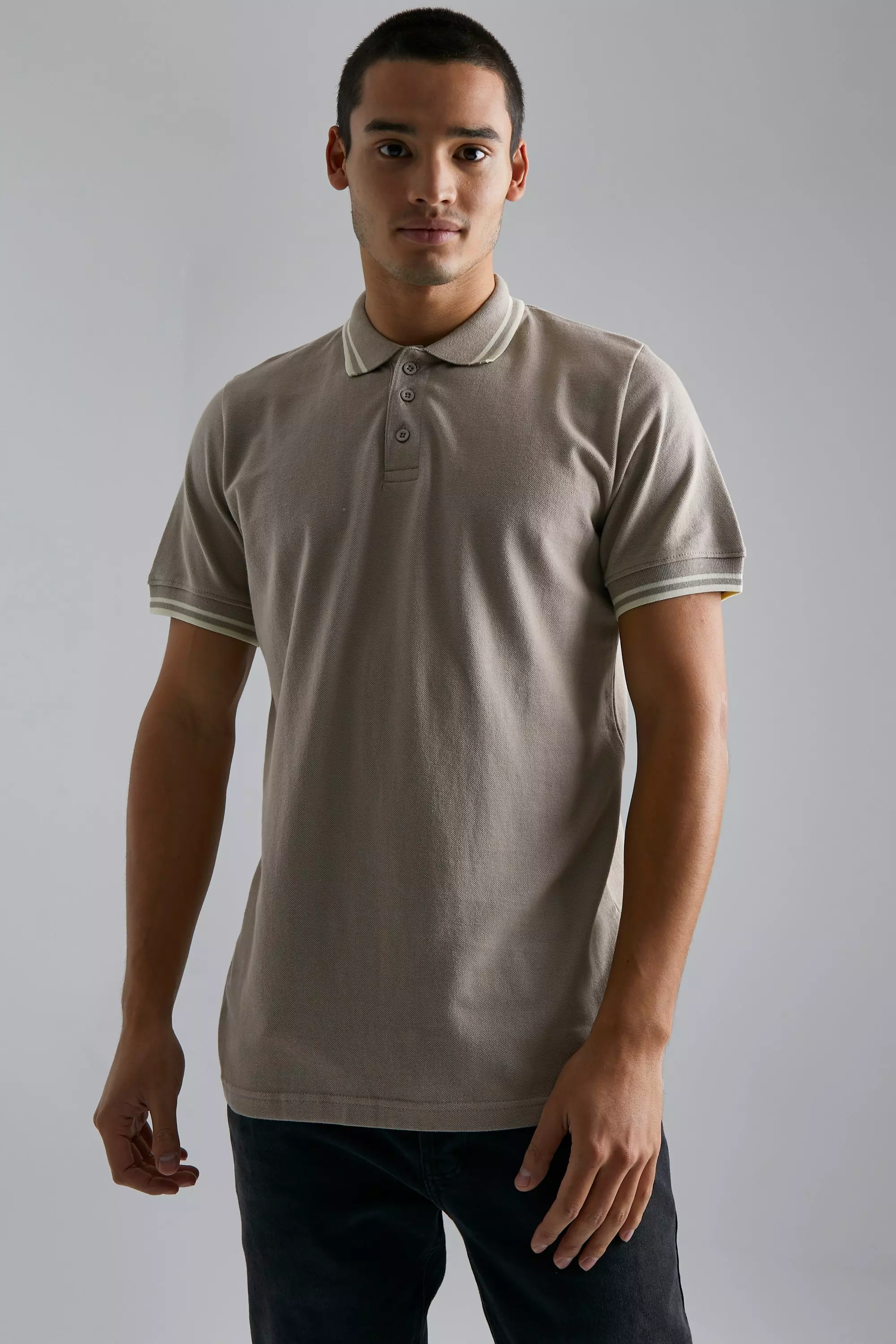 Tipped Slim Pique Polo Sage