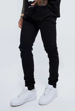 Skinny Stretch Stacked Ripped Knee Jeans Washed black