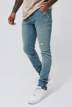 Skinny Stacked Stretch Distressed Jeans Antique blue