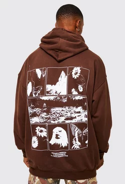 Oversized Space Graphic Hoodie Chocolate