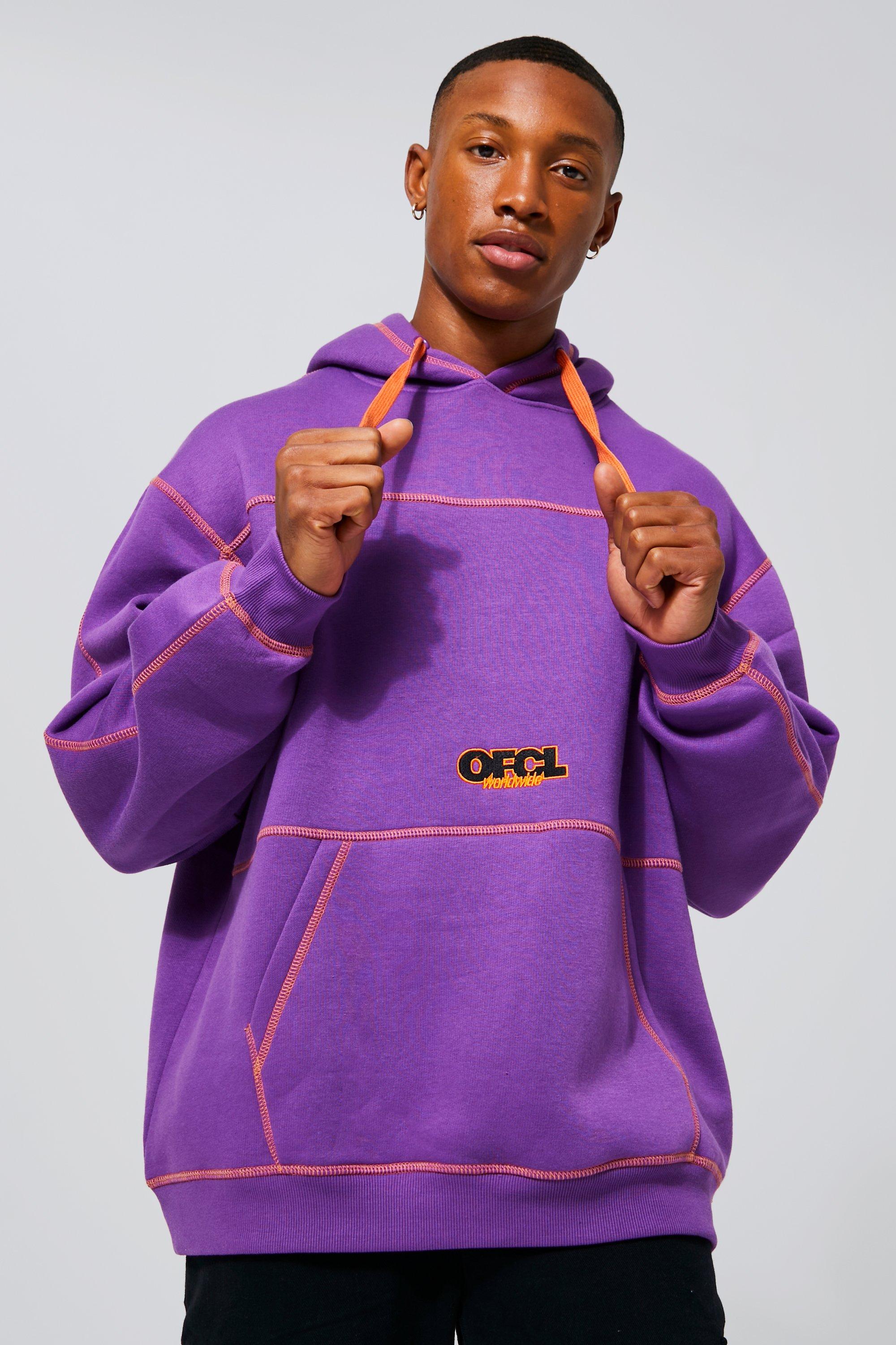 Ofcl Oversized Contrast Stitched Hoodie | boohooMAN