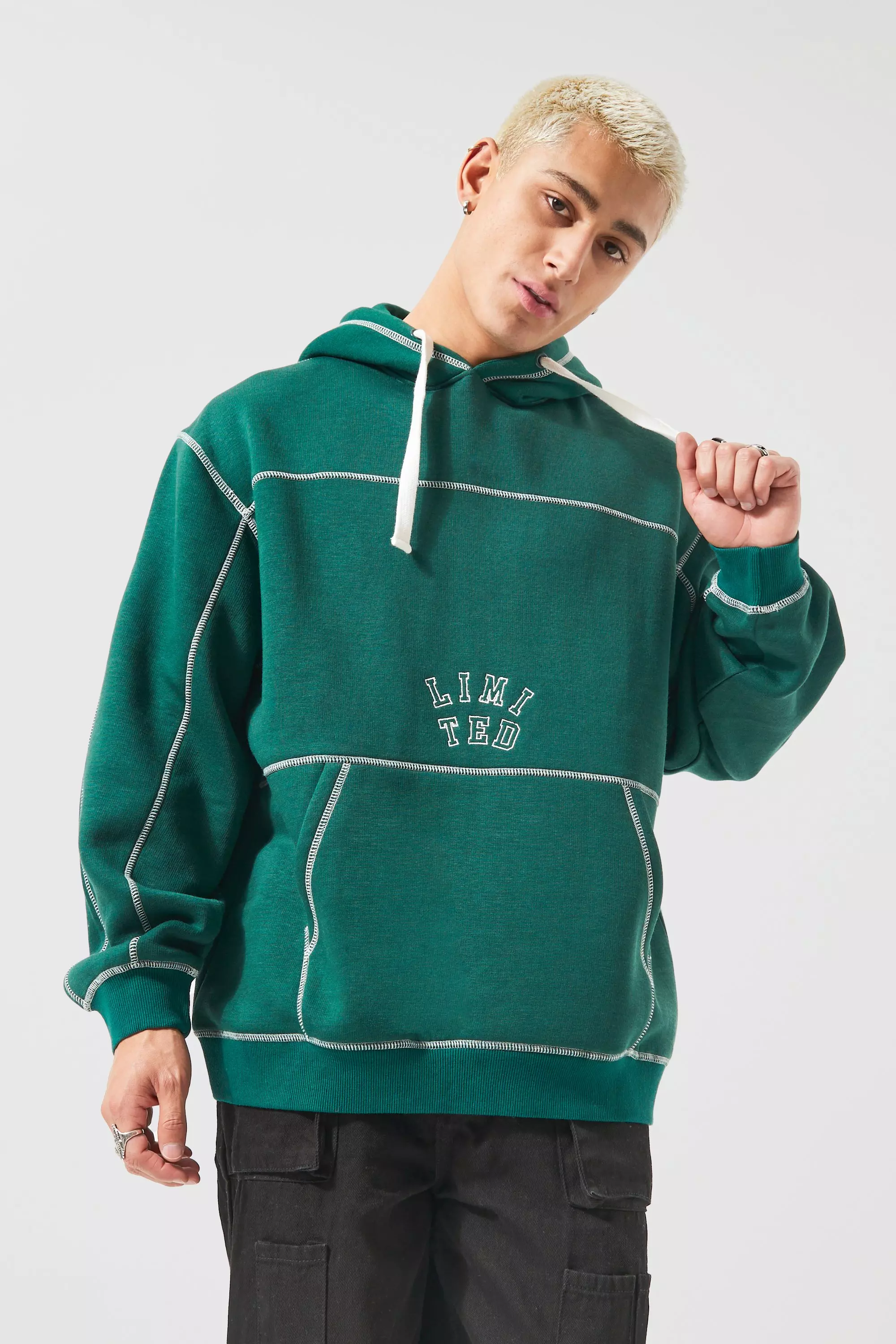 Limited Oversized Contrast Stitch Hoodie boohooMAN