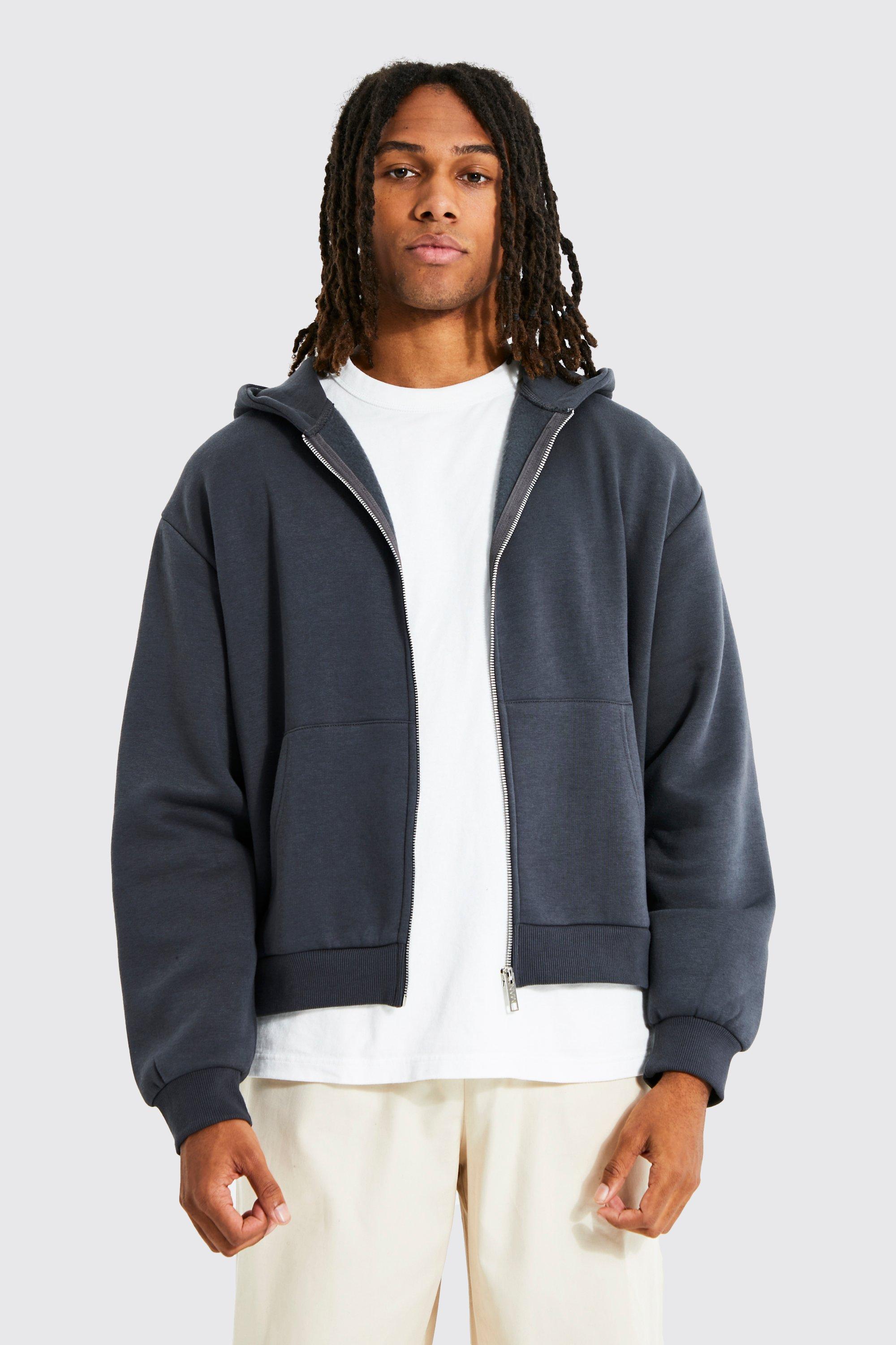 boohooMAN Boxy Fit Zip Through Hoodie - Beige - Size M