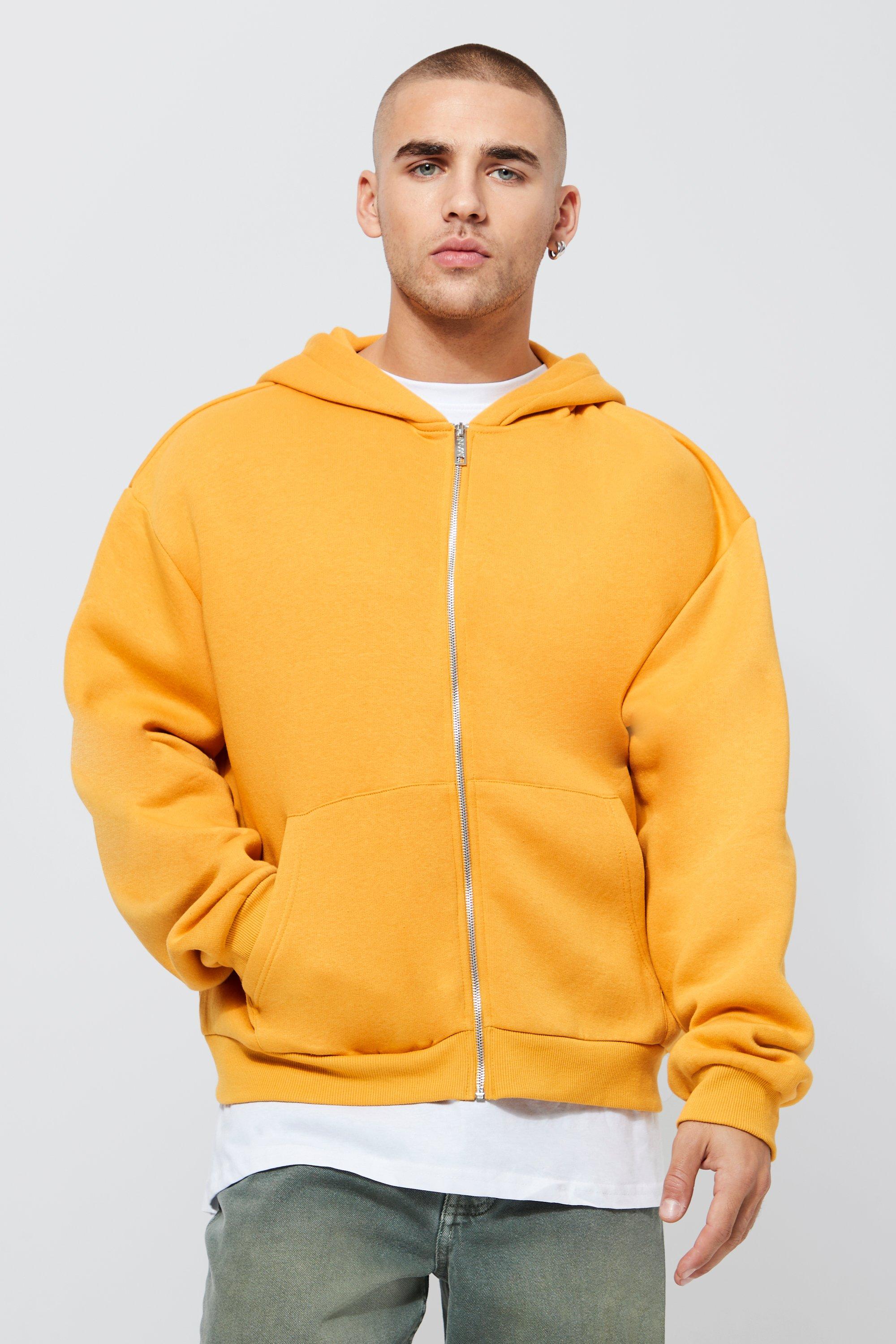 boohooMAN Boxy Fit Zip Through Hoodie - Beige - Size M