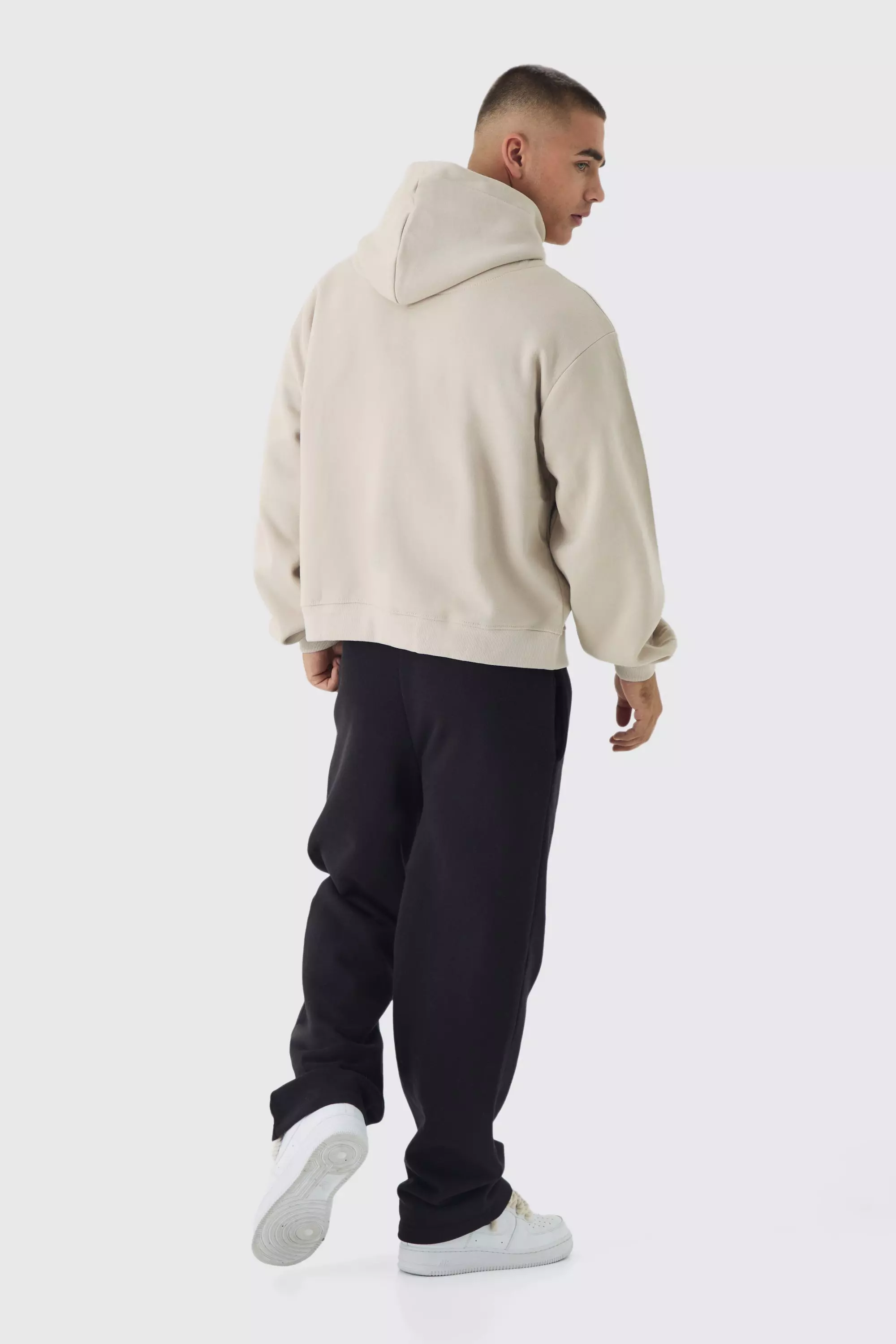 Boxy Fit B Applique Zip Through Hoodie | boohooMAN USA