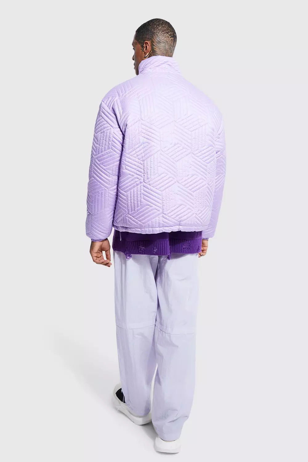 Purple Funnel Neck Oversized Quilted Puffer alternative image