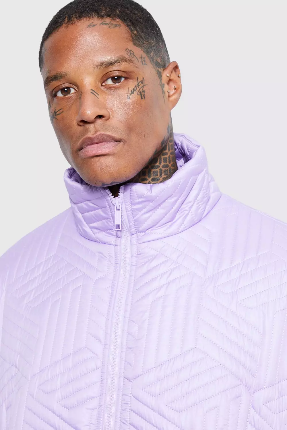 Purple Funnel Neck Oversized Quilted Puffer alternative image