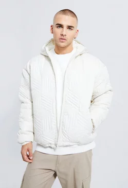 Ecru White Oversized Quilted Puffer With Hood