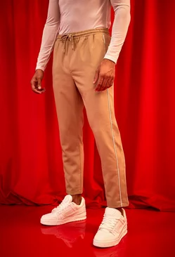 Tapered Jogger Waist Trousers With Piping beige
