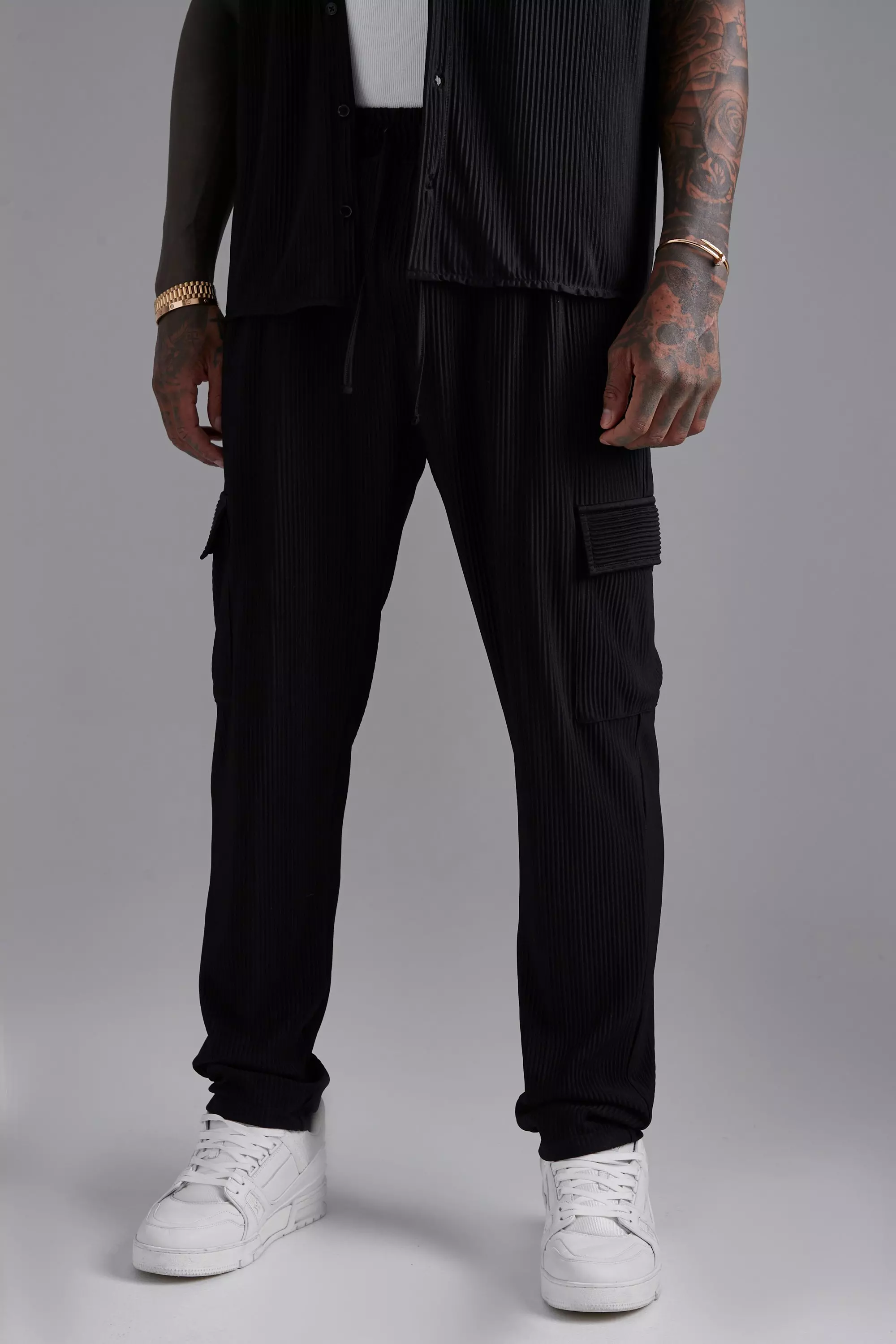 White Long Sleeve Pleated Shirt and Trouser Set alternative image