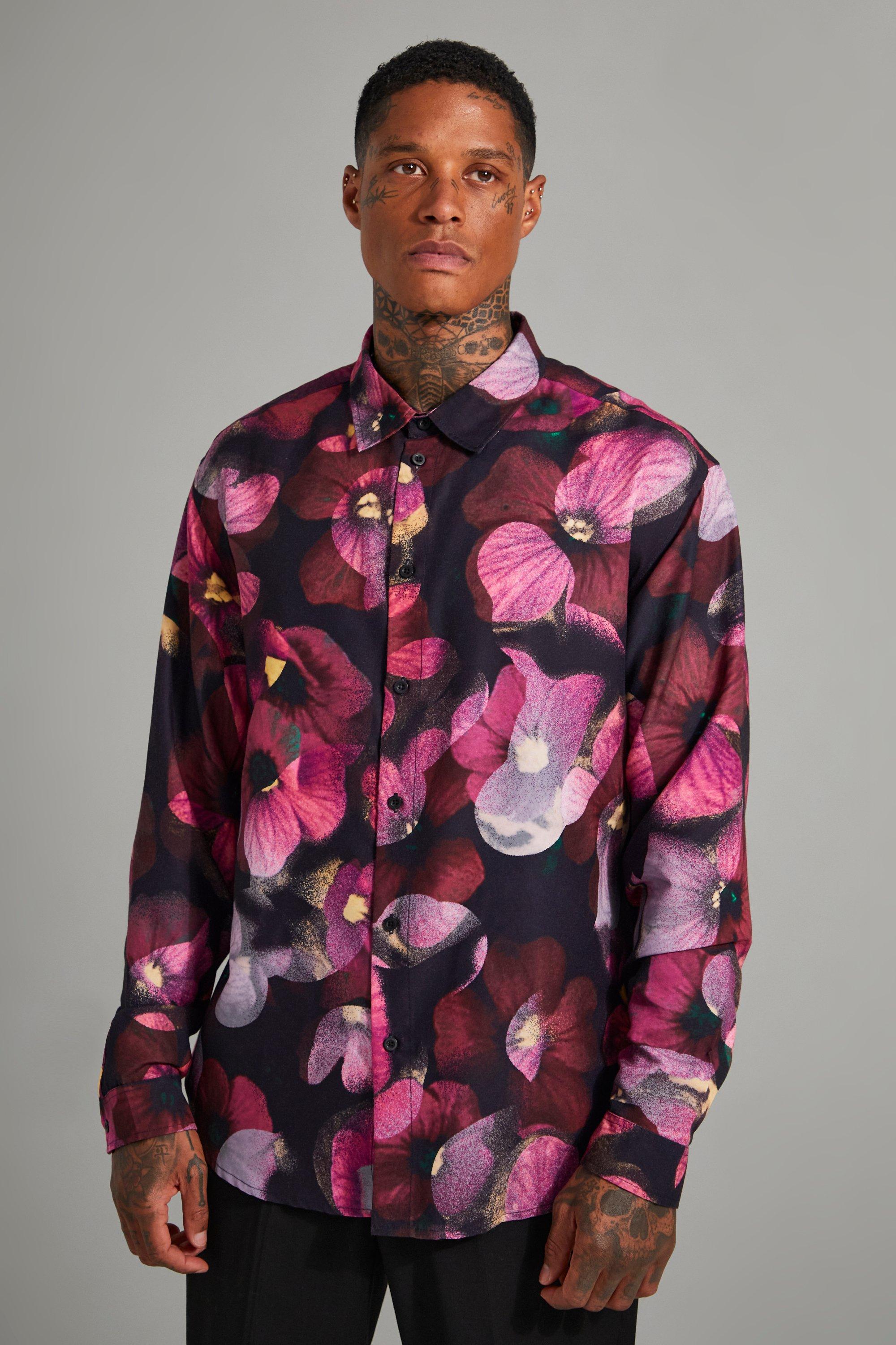 Mens Black and Pink Floral Shirt