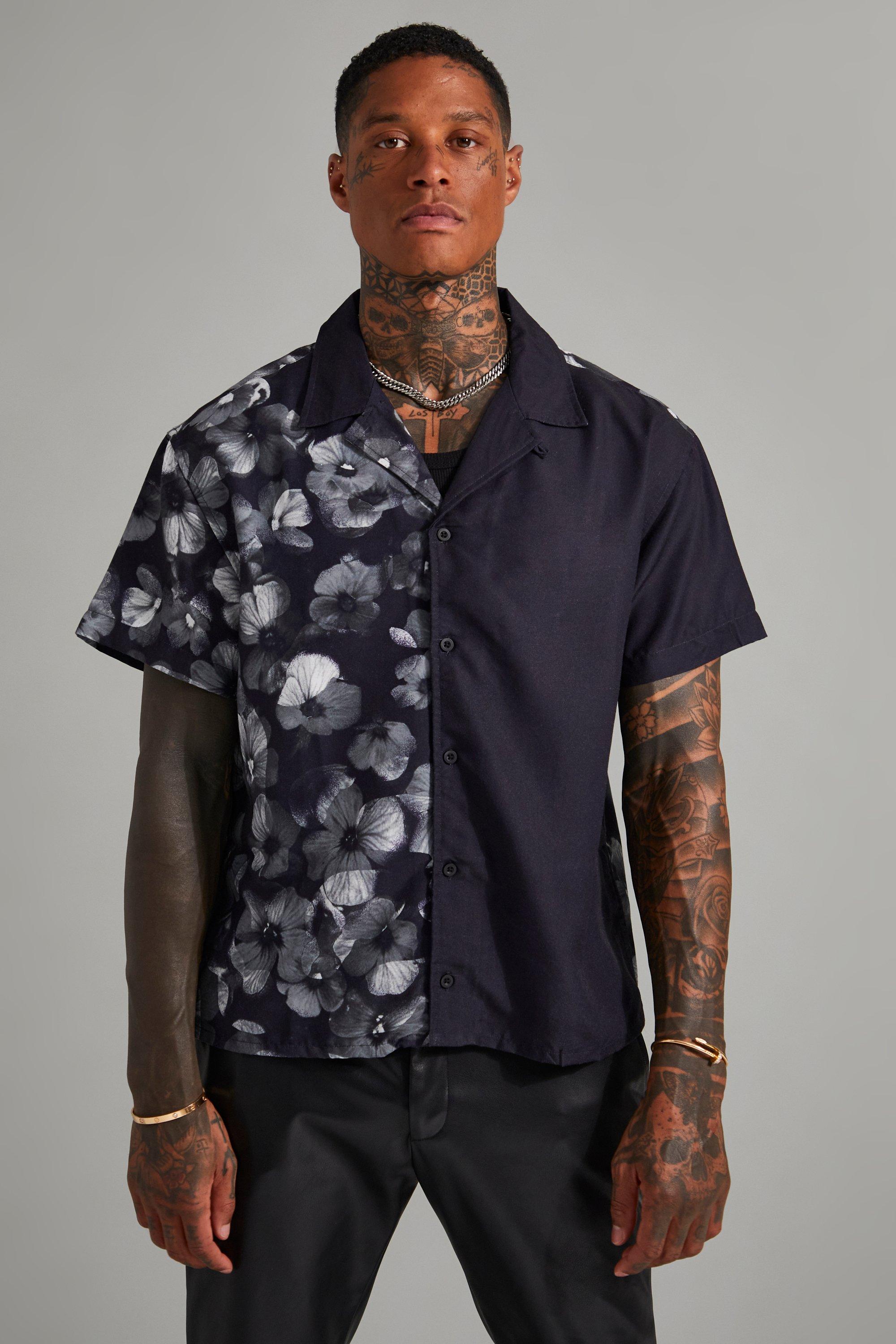 Short Sleeve Boxy Fit Spliced Floral Shirt