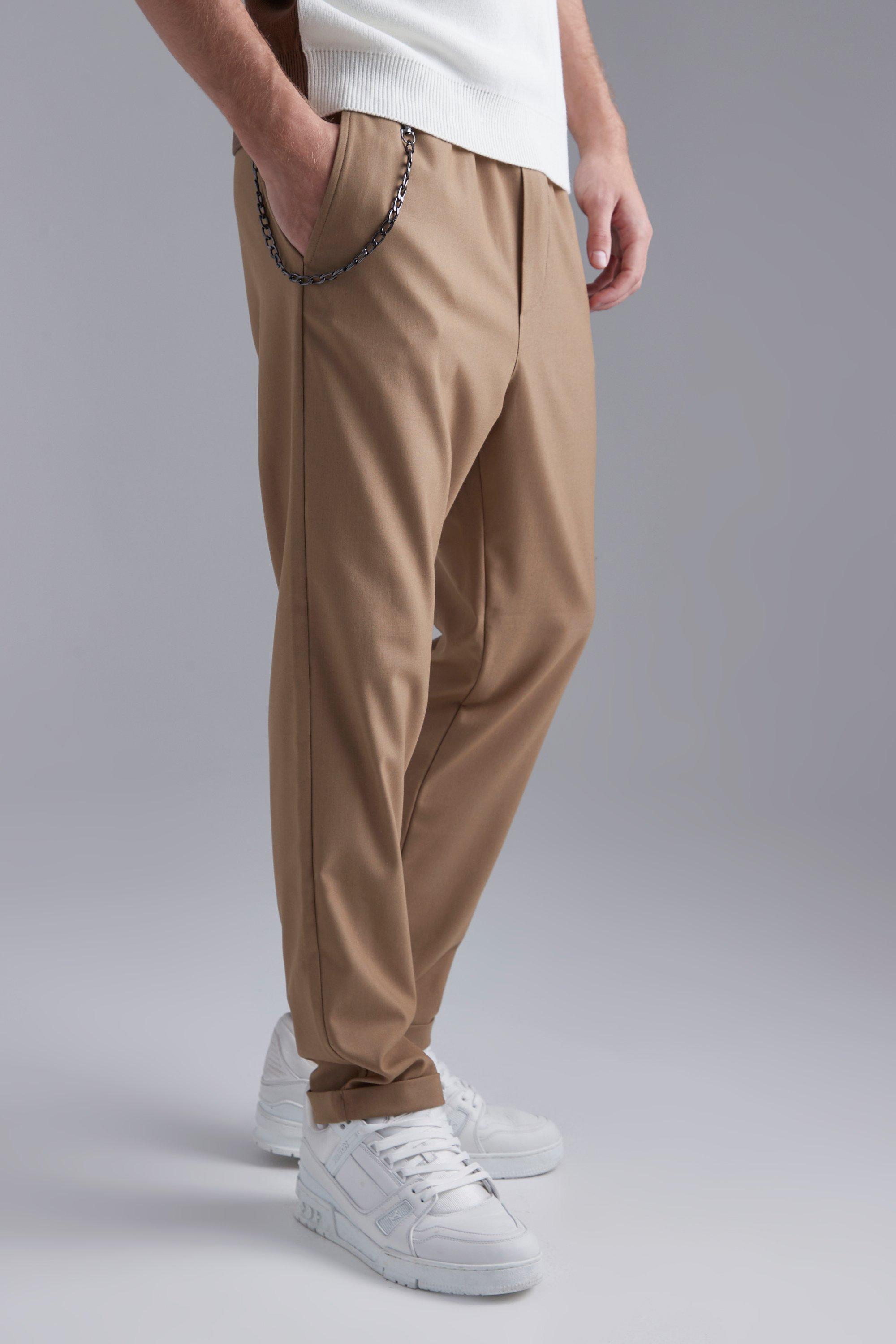 boohooMAN Men's Tapered High Rise Trouser with Belt Loops