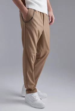 Tapered Turn Up Hem Chain Pants Taupe