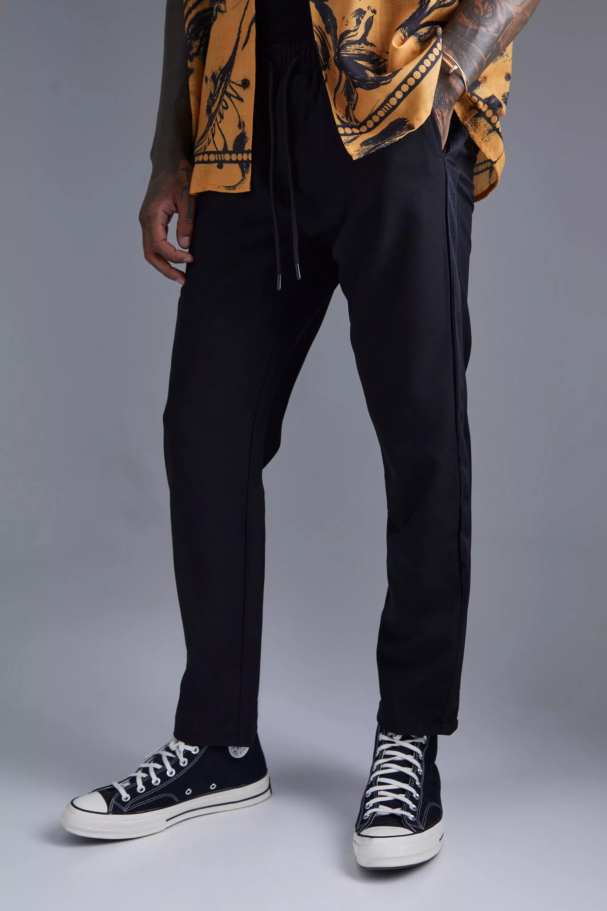 Slim Velour Tape Crop Jogger Waist Trouser black