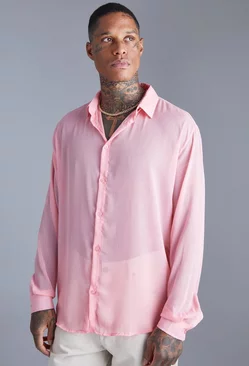 Pink Long Sleeve Oversized Chiffon Shirt