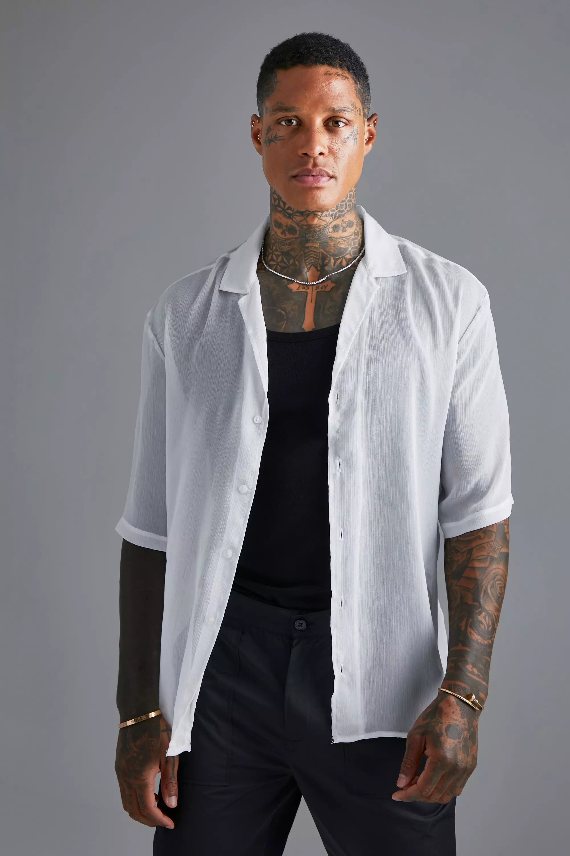 Camicia In Chiffon Con Rever Scesi, White immagine alternativa