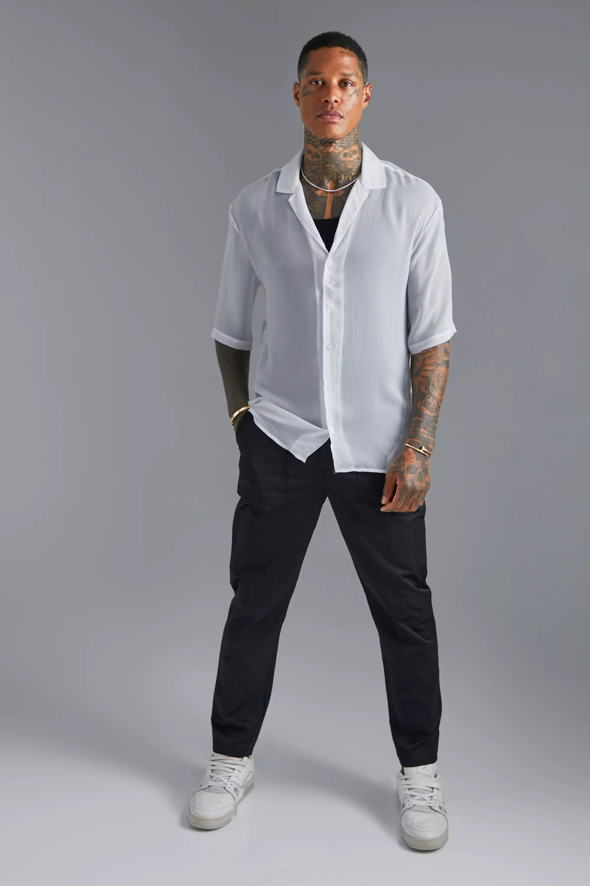 Camicia In Chiffon Con Rever Scesi, White immagine alternativa