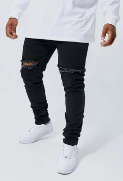 Plus Skinny Stretch Stacked Ripped Knee Jeans Washed black