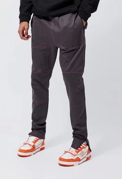 Grey Tall Straight Fit Top Stitch Cargo Pants