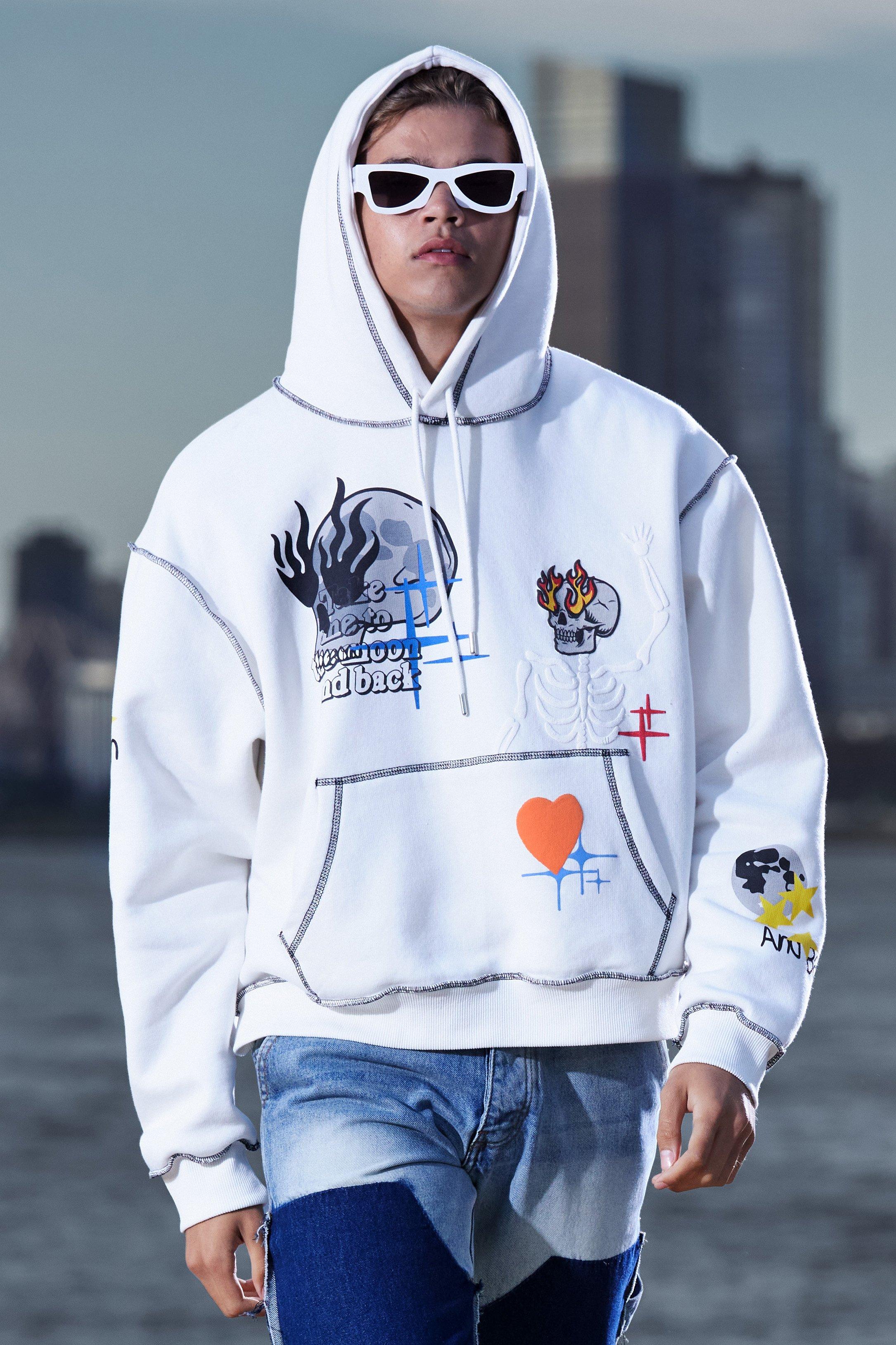 Boohooman white outlet hoodie