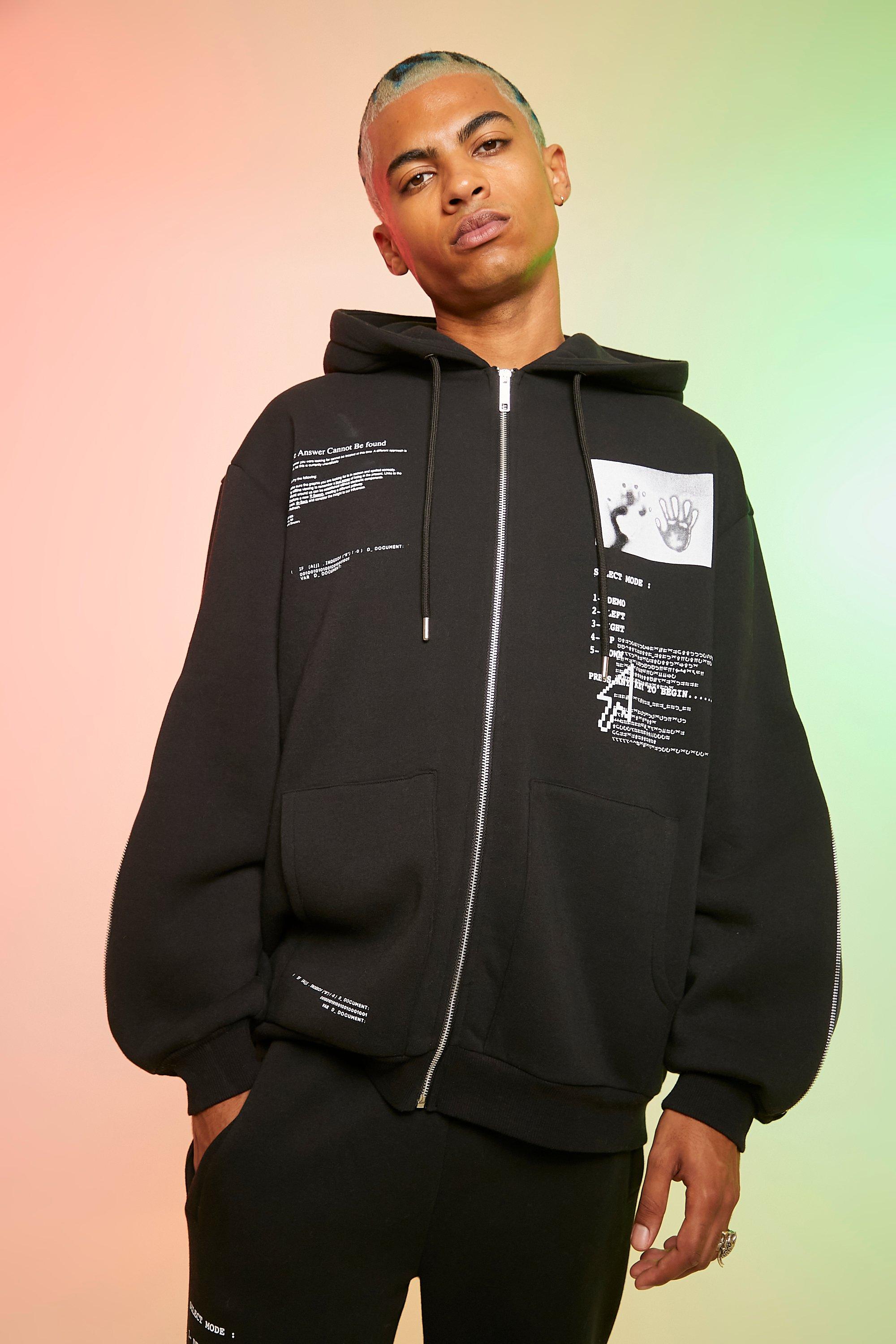 Oversized Heat Zip Through Gusset Hoodie | boohooMAN USA