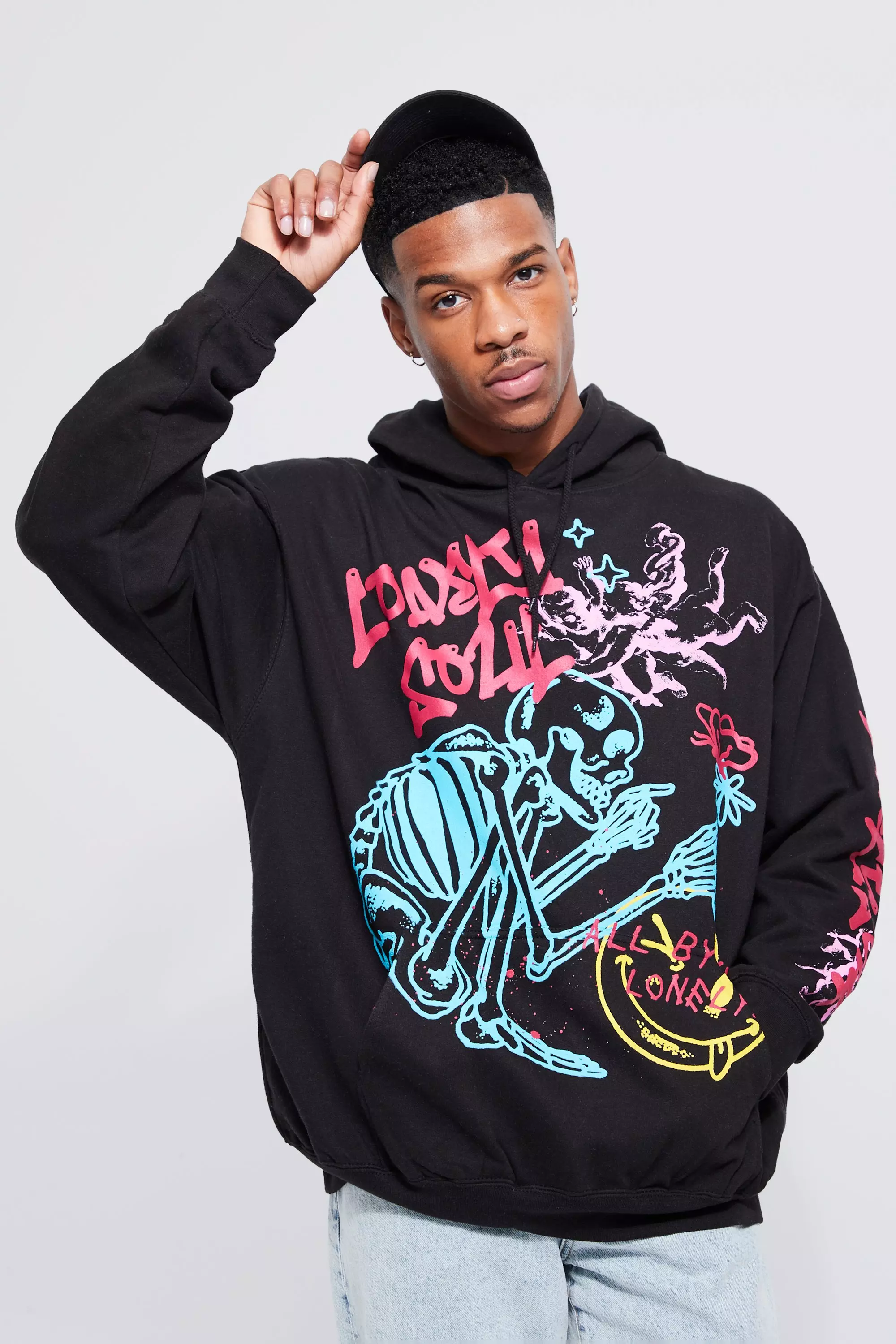 Oversized graffiti hoodie sale