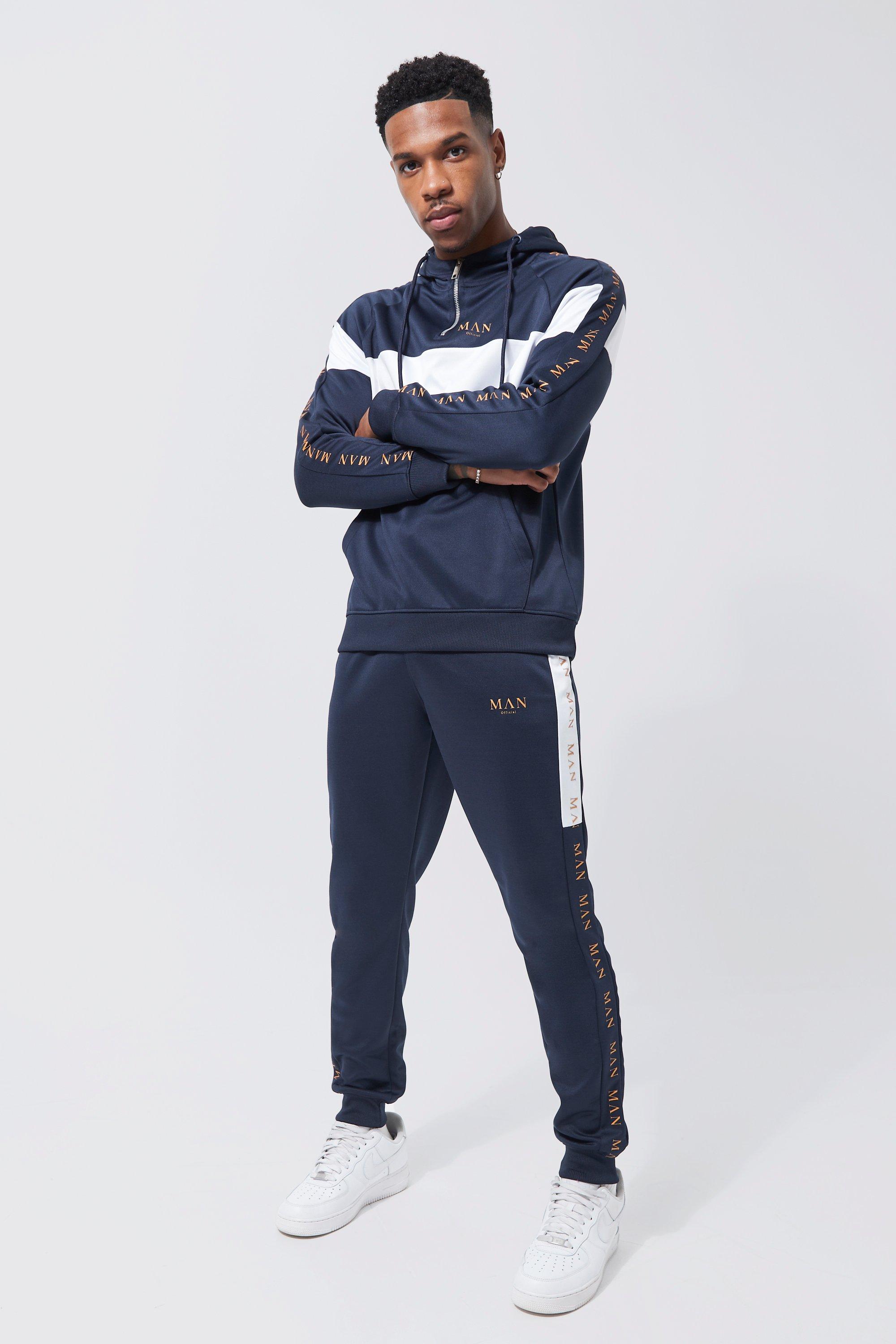 Boohooman navy hot sale tracksuit