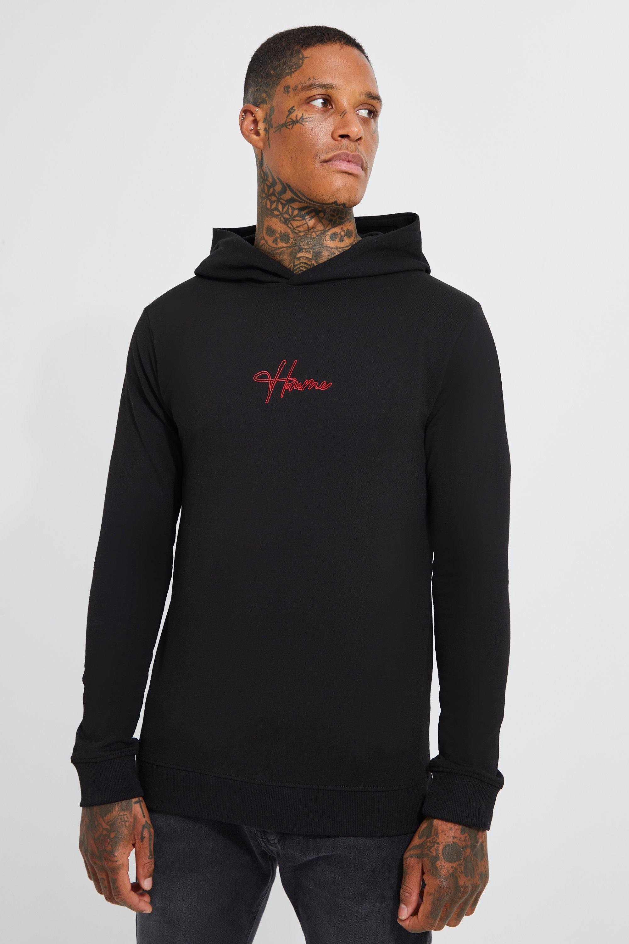 River Island monogrammed hoodie in black