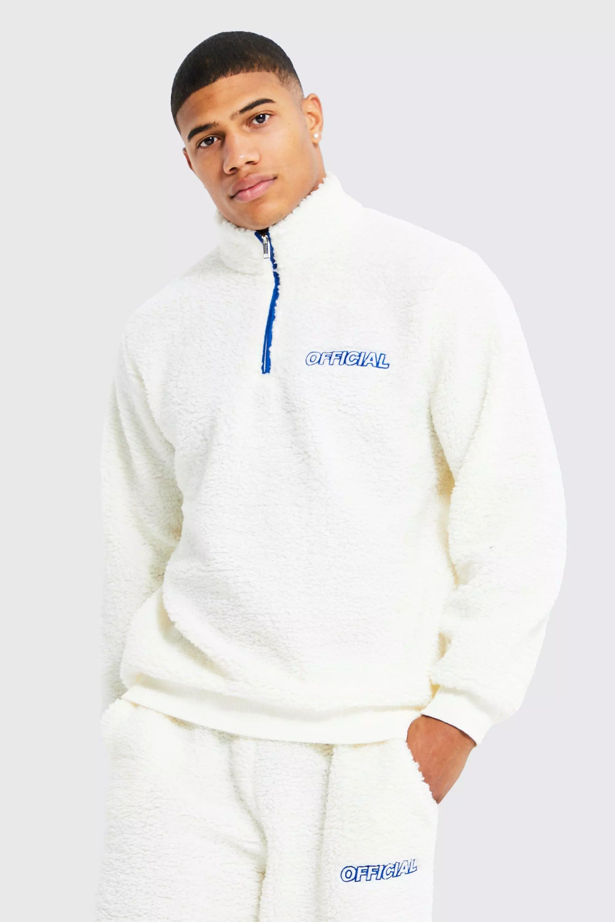 Ecru Official Borg 1/4 Zip Funnel Neck Tracksuit alternative image
