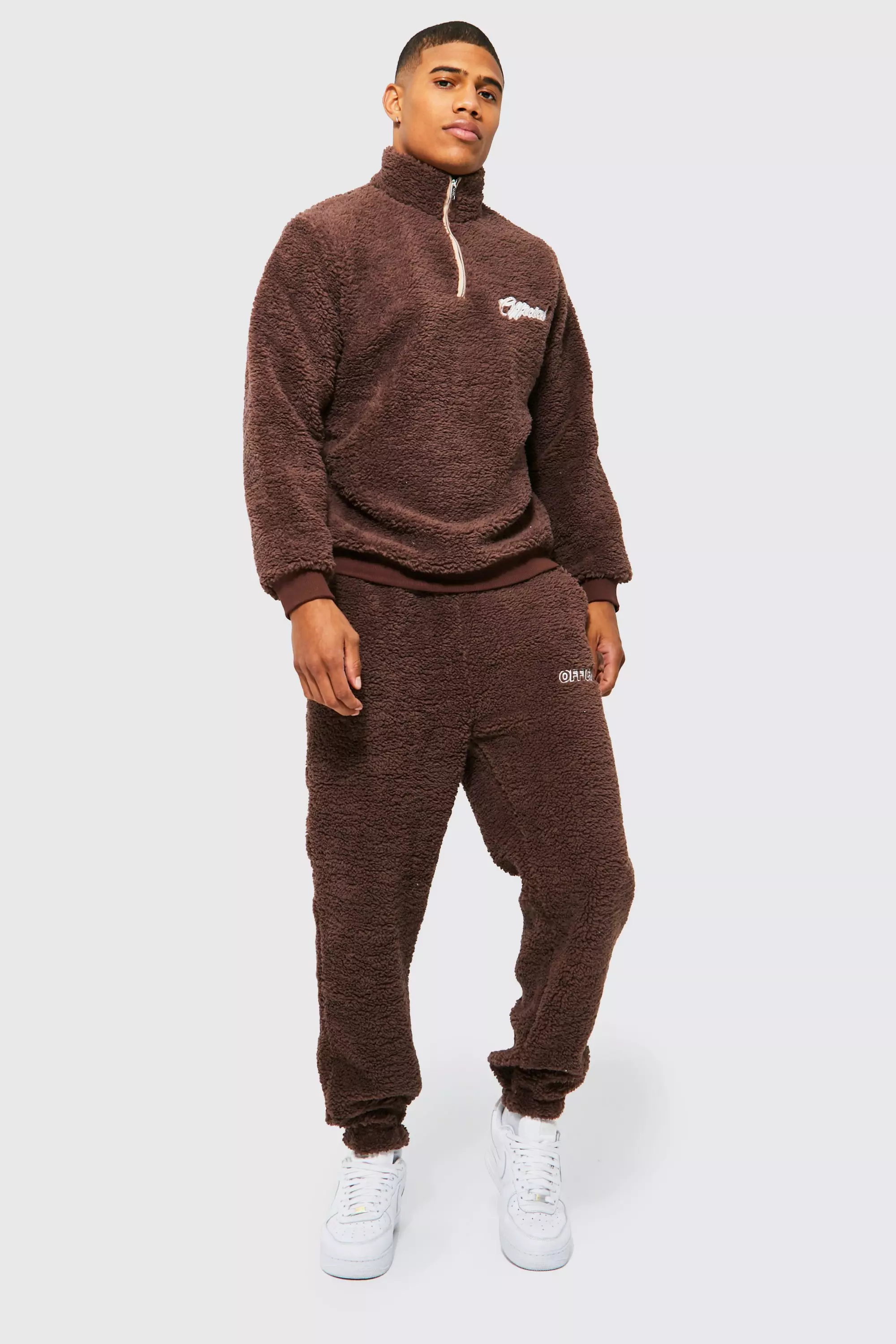 Official Borg 1 4 Zip Funnel Neck Tracksuit boohooMAN USA