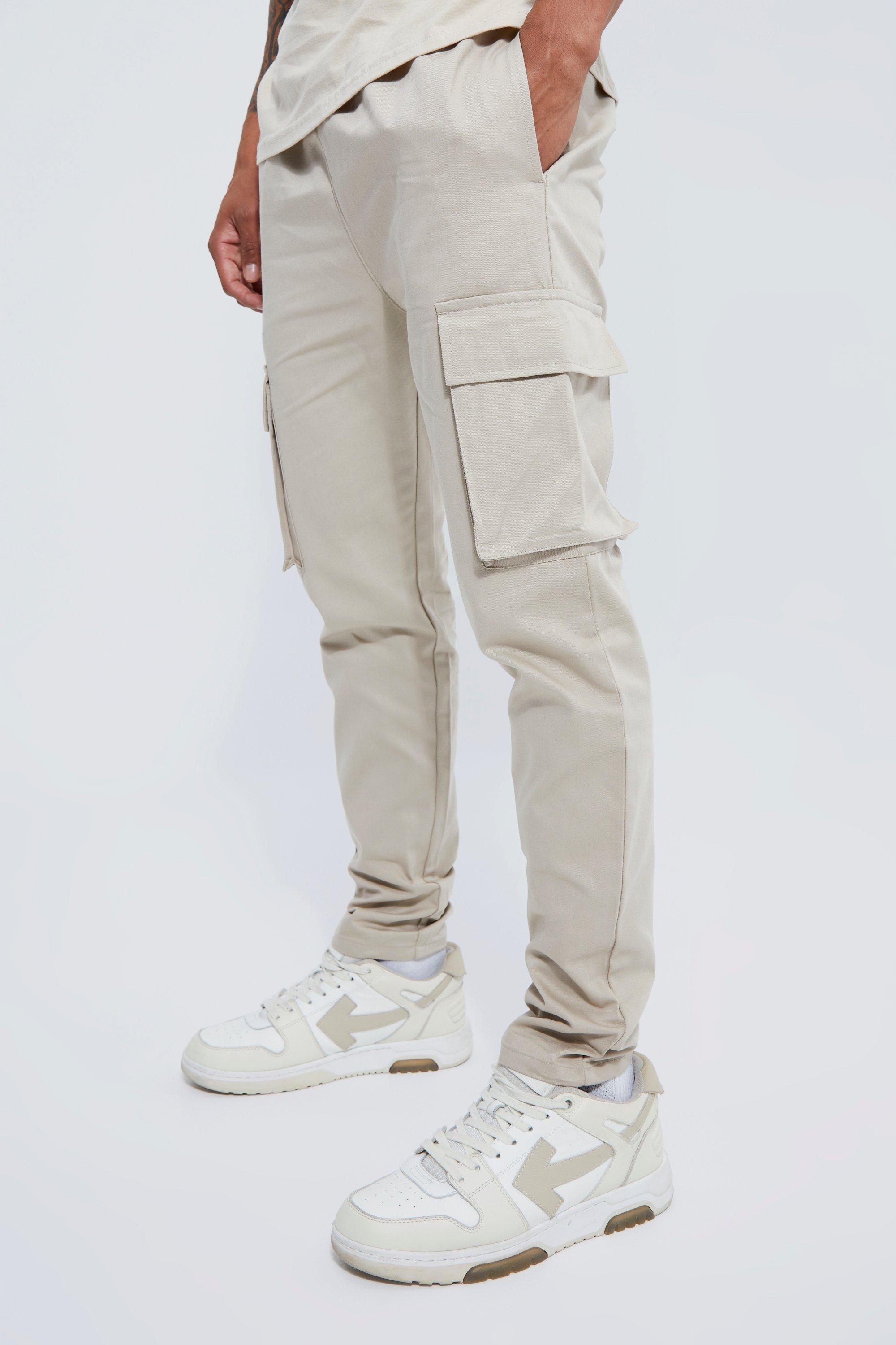 Elastic Waist Skinny Fit Cargo Trouser | boohooMAN UK